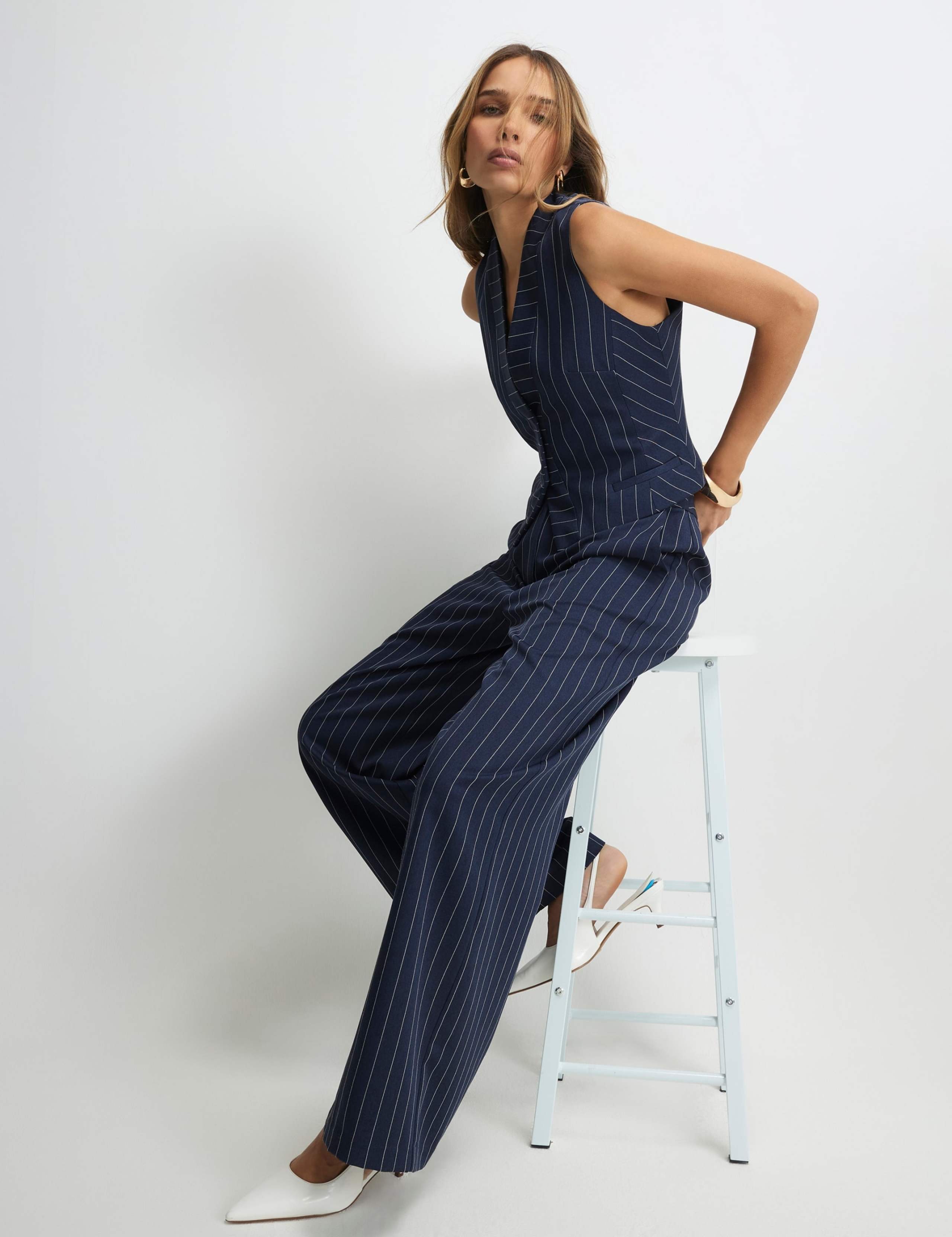 Pinstripe Tailored Wide Leg Trousers 2 of 4