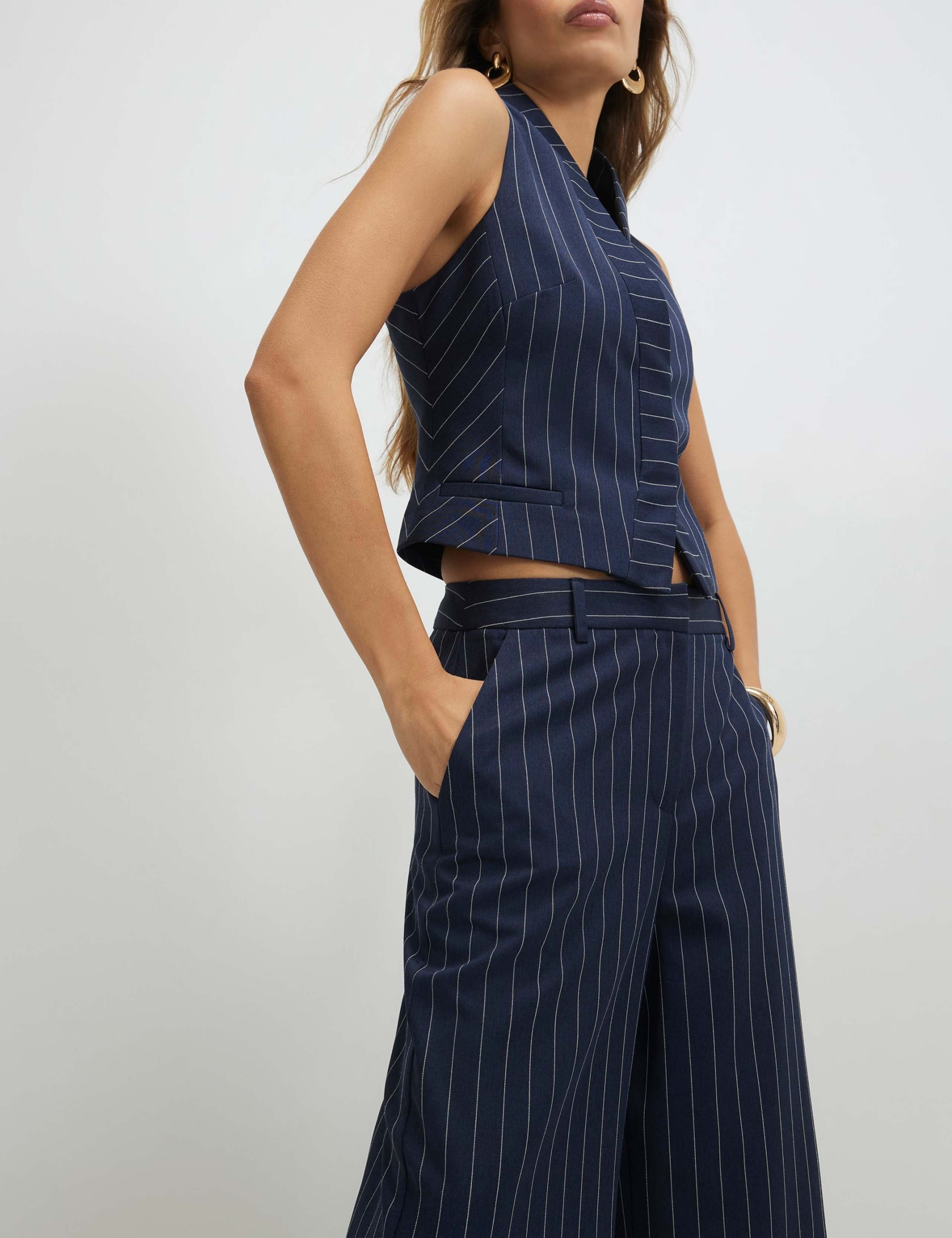 Pinstripe Tailored Wide Leg Trousers 3 of 4