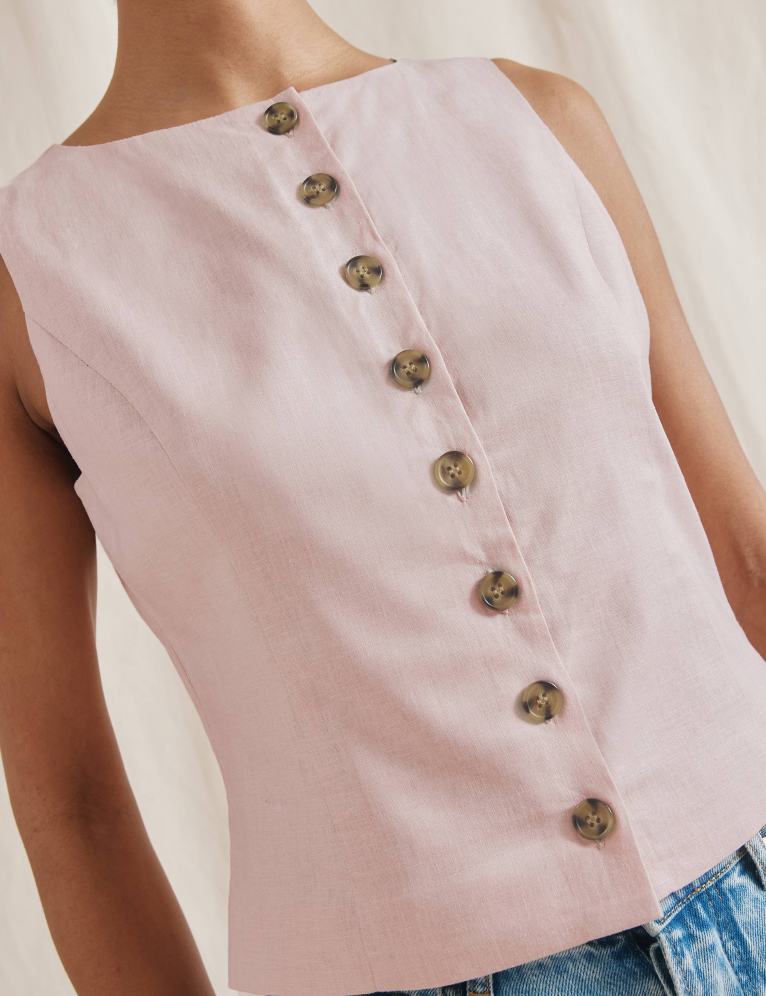 Linen Blend Single Breasted Cropped Waistcoat 5 of 5