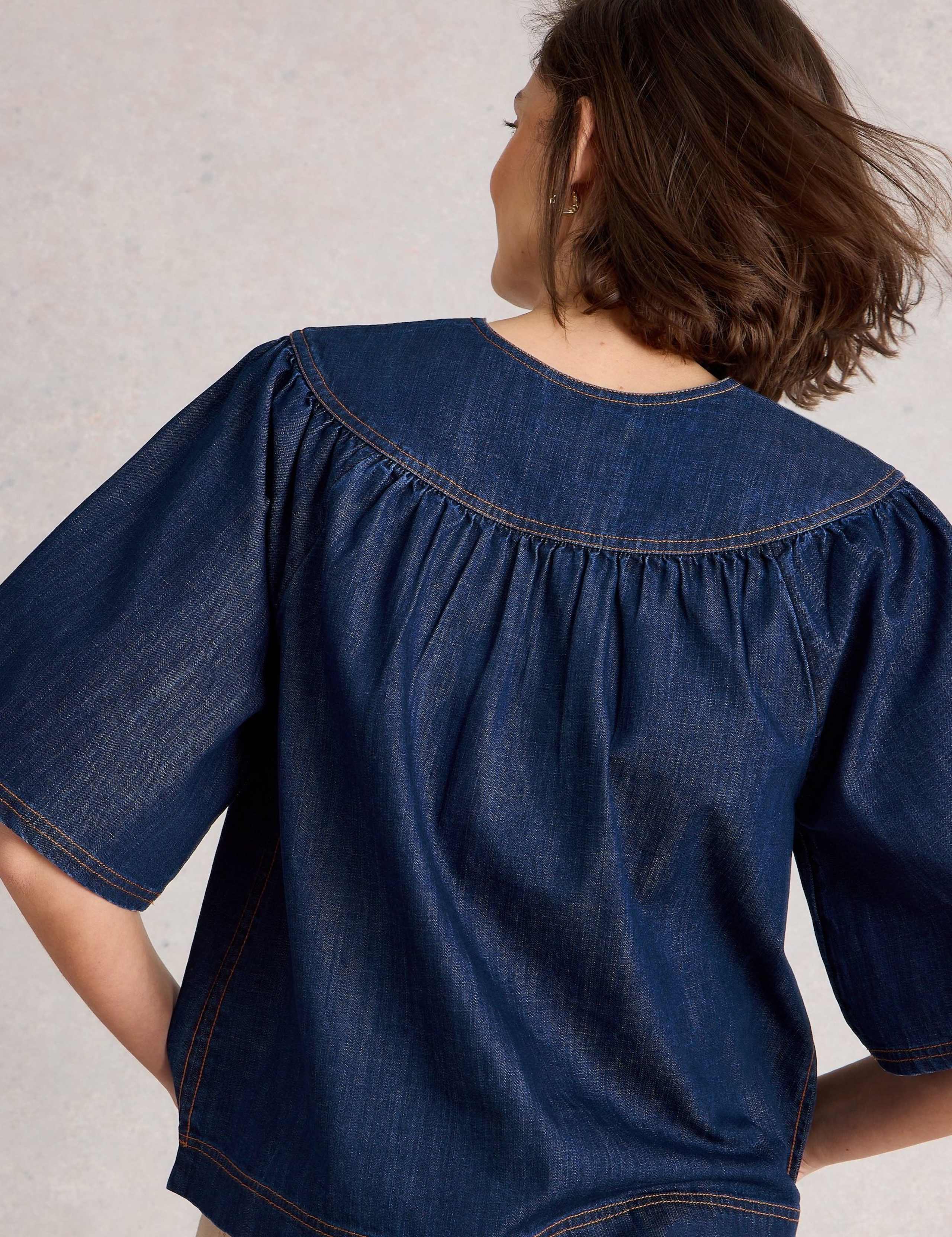 Denim V-Neck Blouse 3 of 6