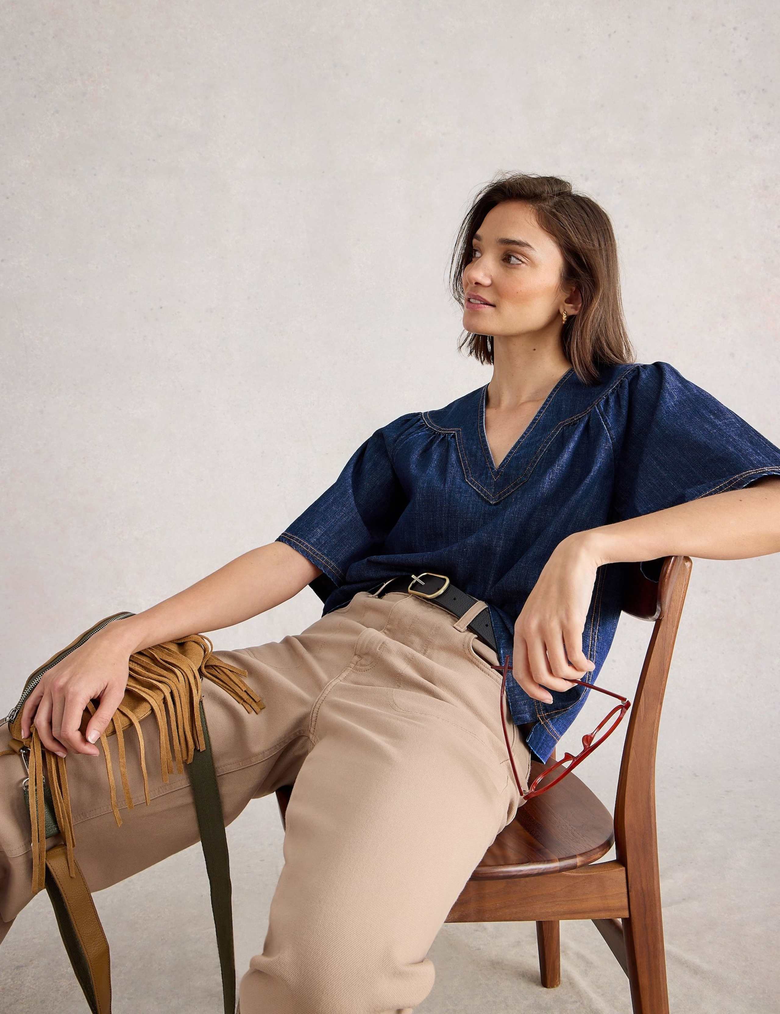 Denim V-Neck Blouse 5 of 6