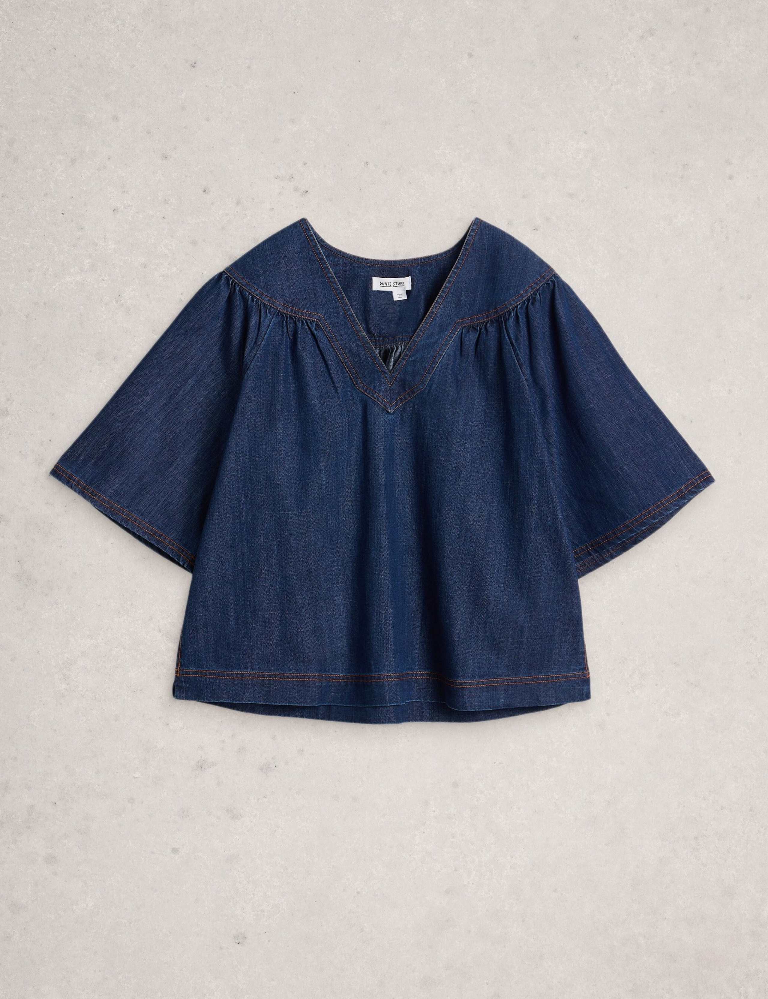 Denim V-Neck Blouse 2 of 6