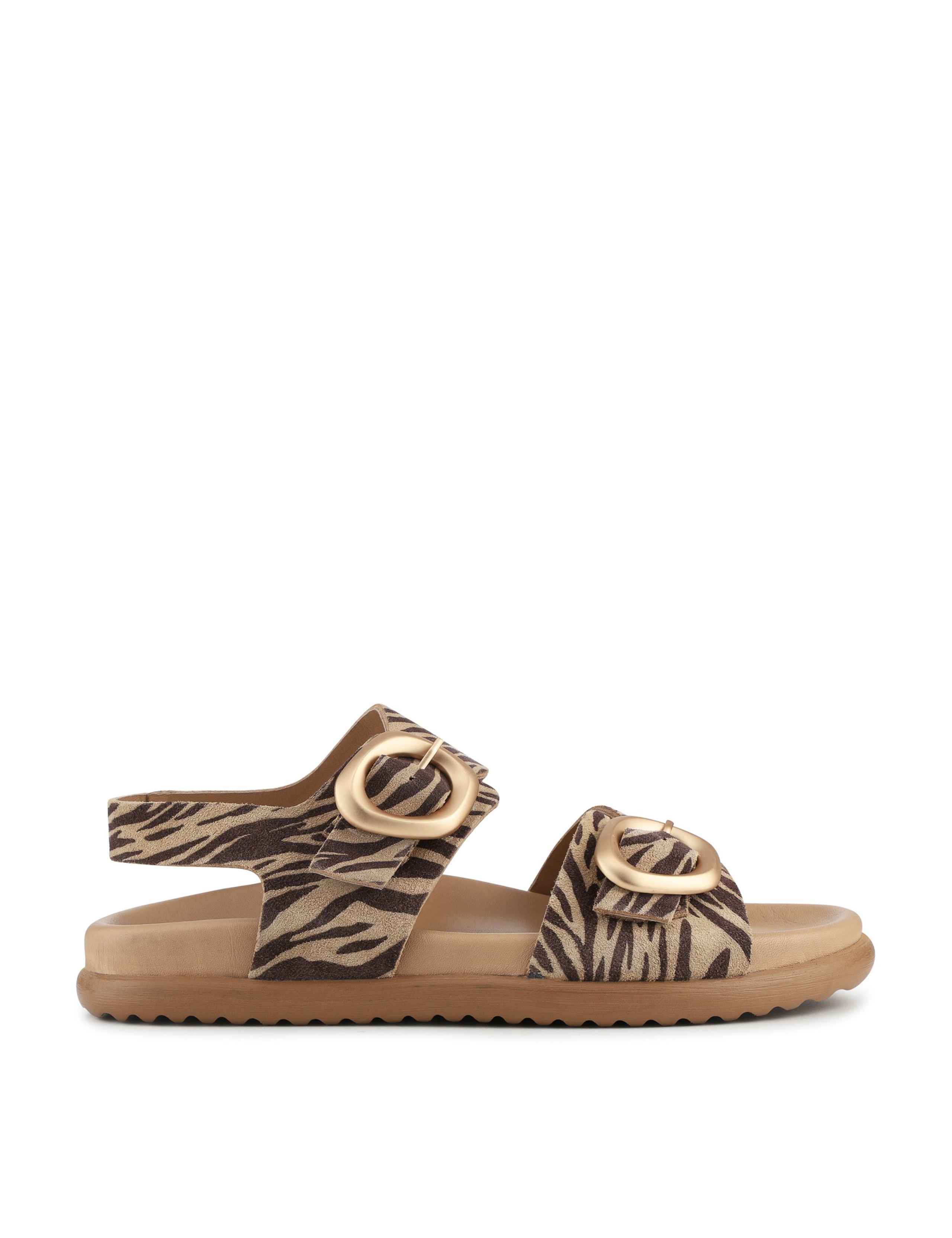 Leather Zebra Buckle Flatform Slingback Sandals 1 of 6
