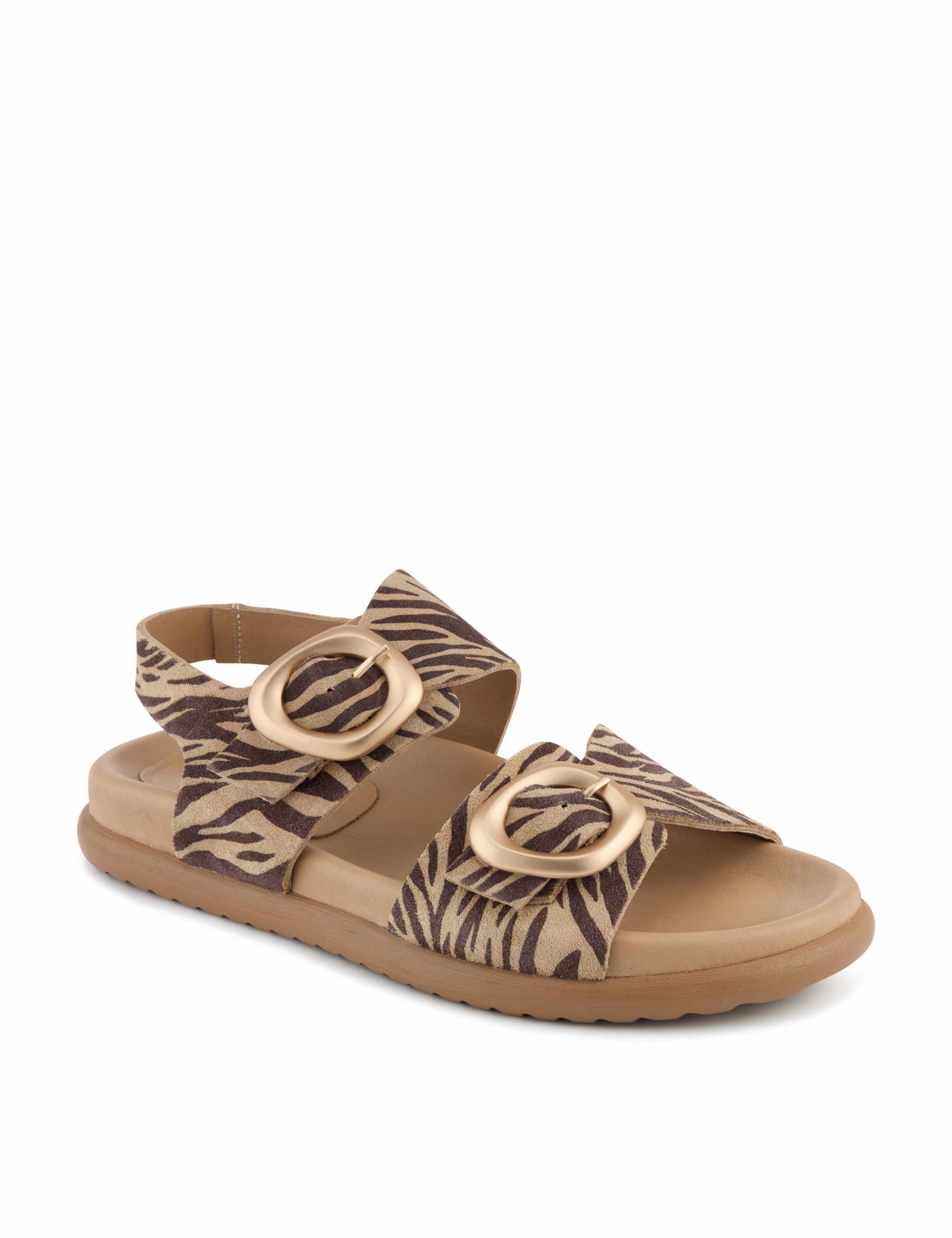 Leather Zebra Buckle Flatform Slingback Sandals 2 of 6