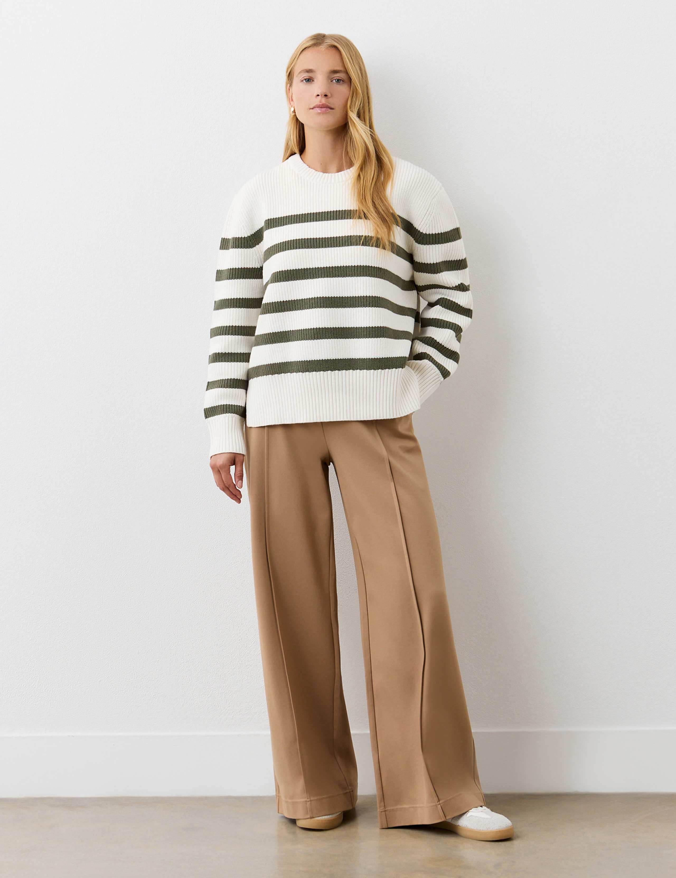 Cotton Rich Striped Ribbed Crew Neck Jumper 2 of 4