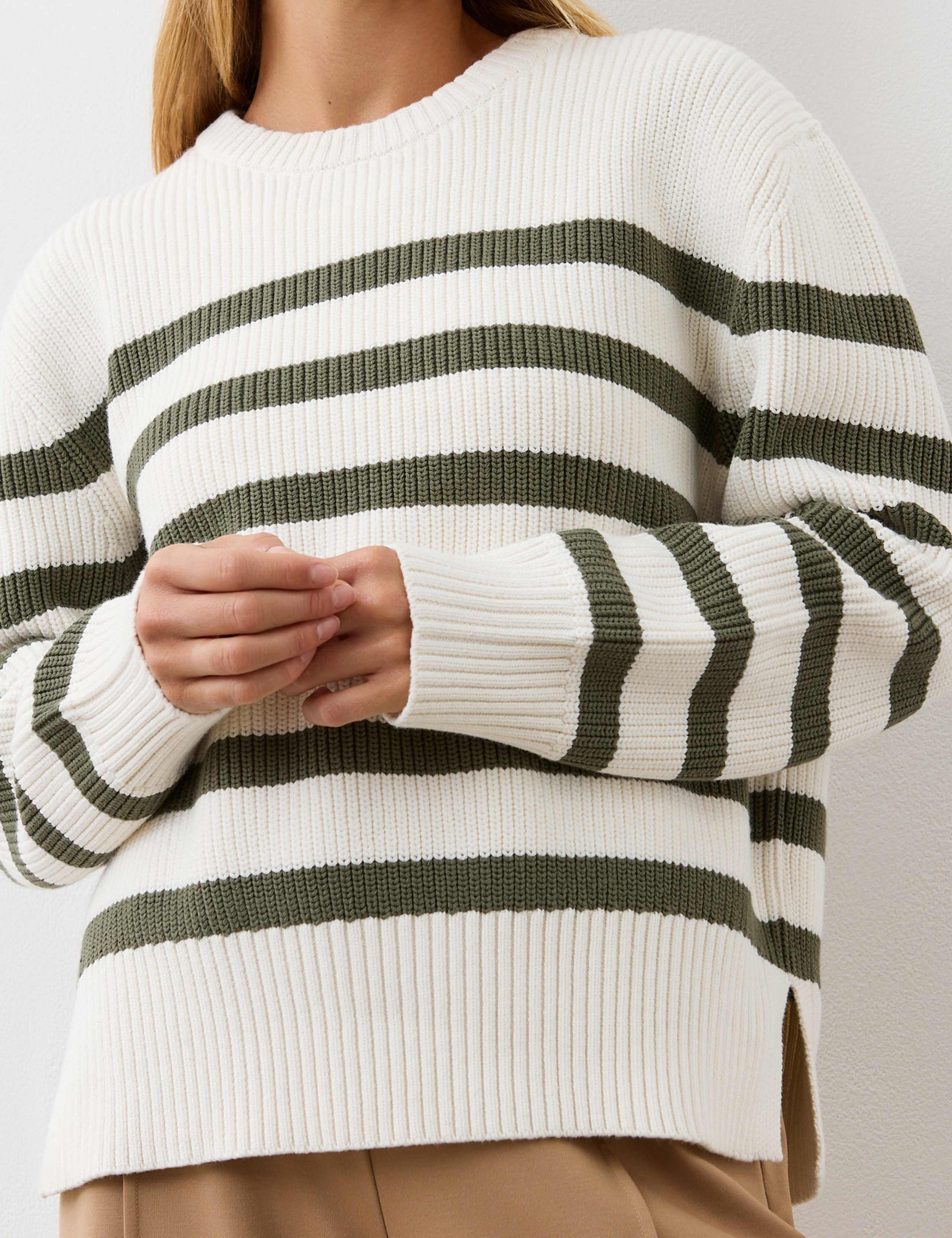Cotton Rich Striped Ribbed Crew Neck Jumper 4 of 4