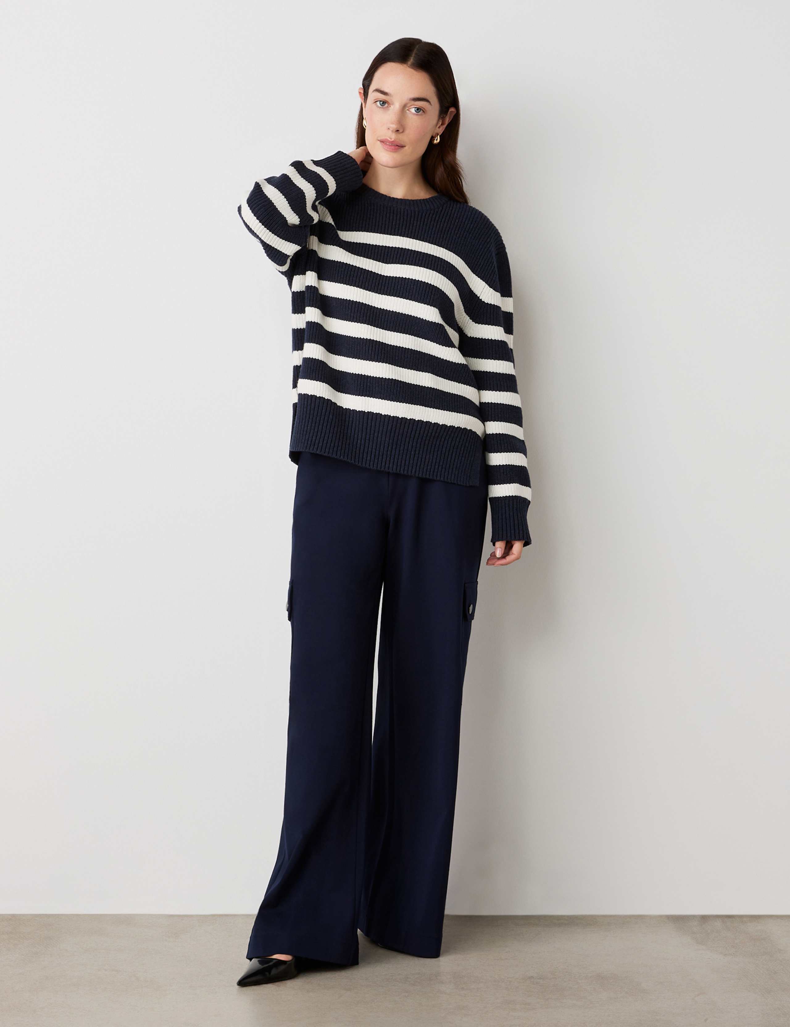 Cotton Rich Striped Ribbed Crew Neck Jumper 2 of 4