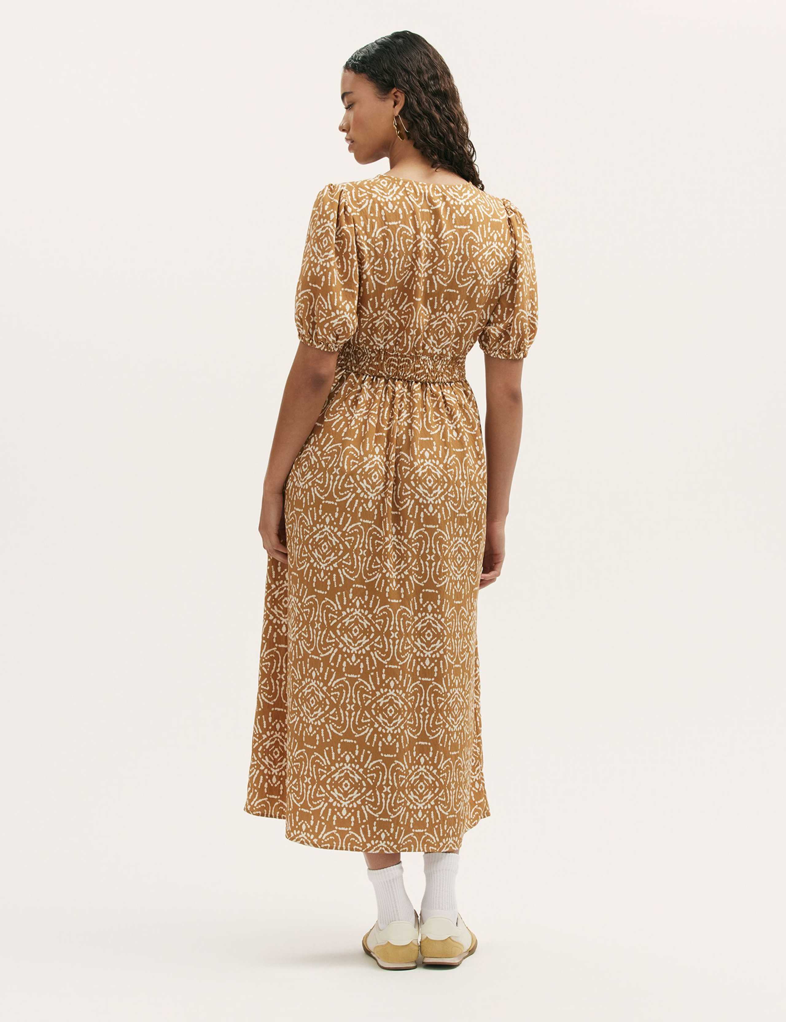 Printed V-Neck Midi Smock Dress 2 of 4