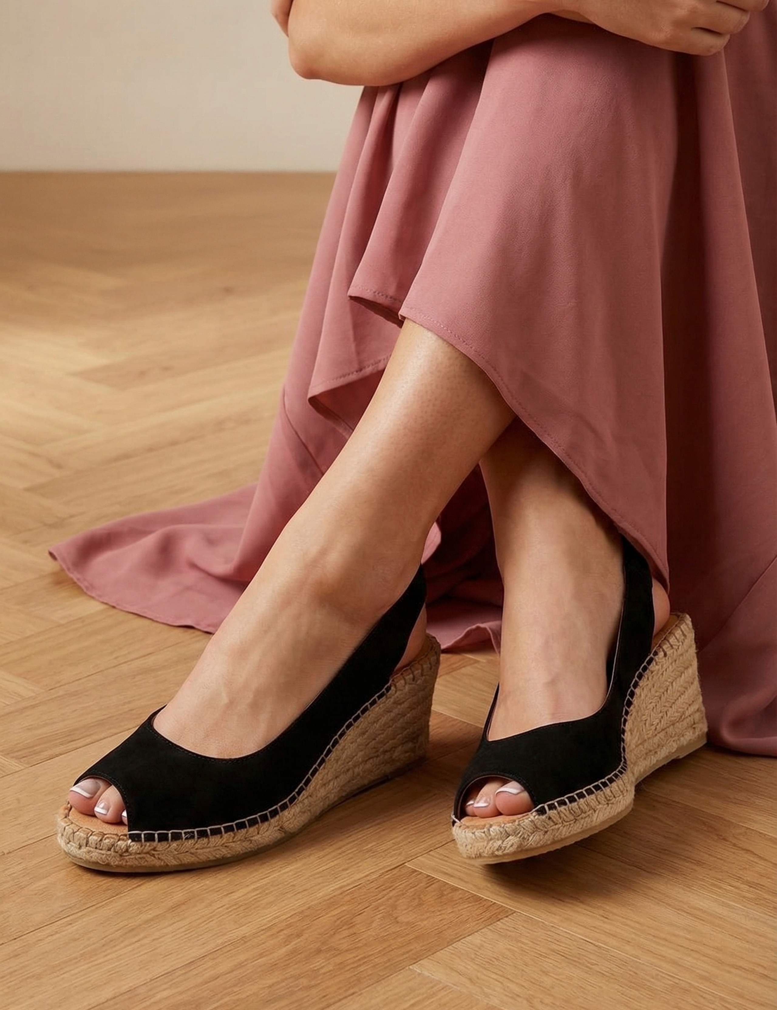 Standard Fit Suede Wedge Open Toe Espadrilles 1 of 6