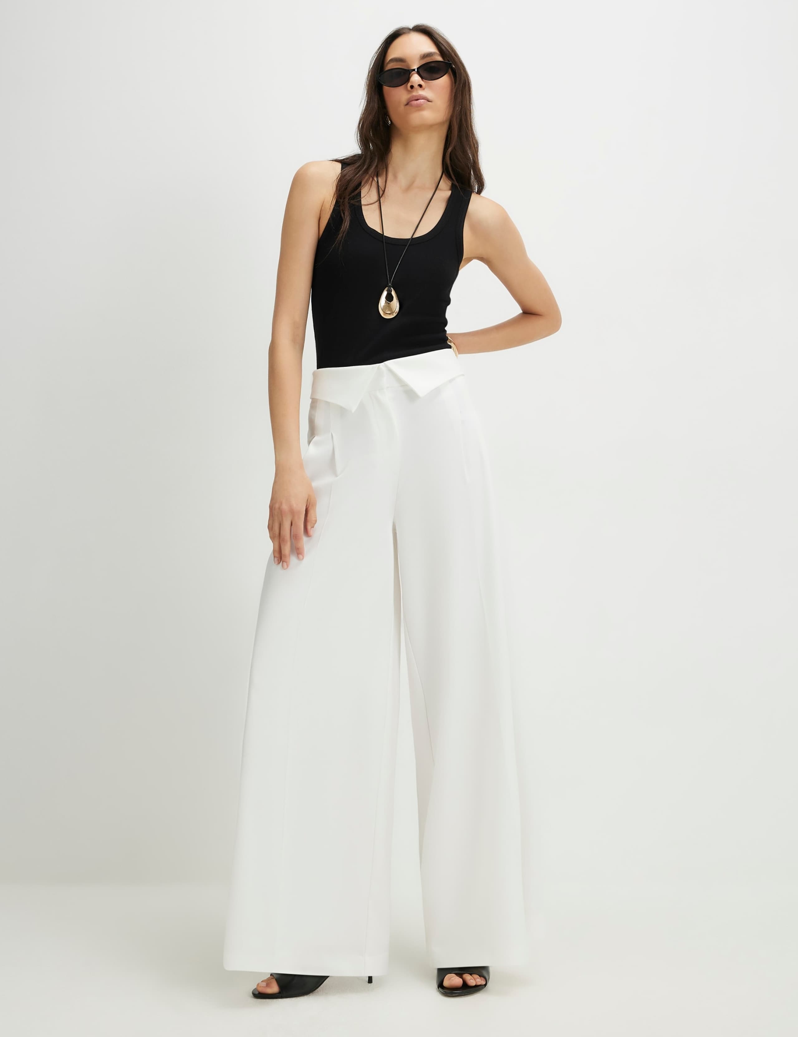 Foldover Waistband Wide Leg Trousers 1 of 4