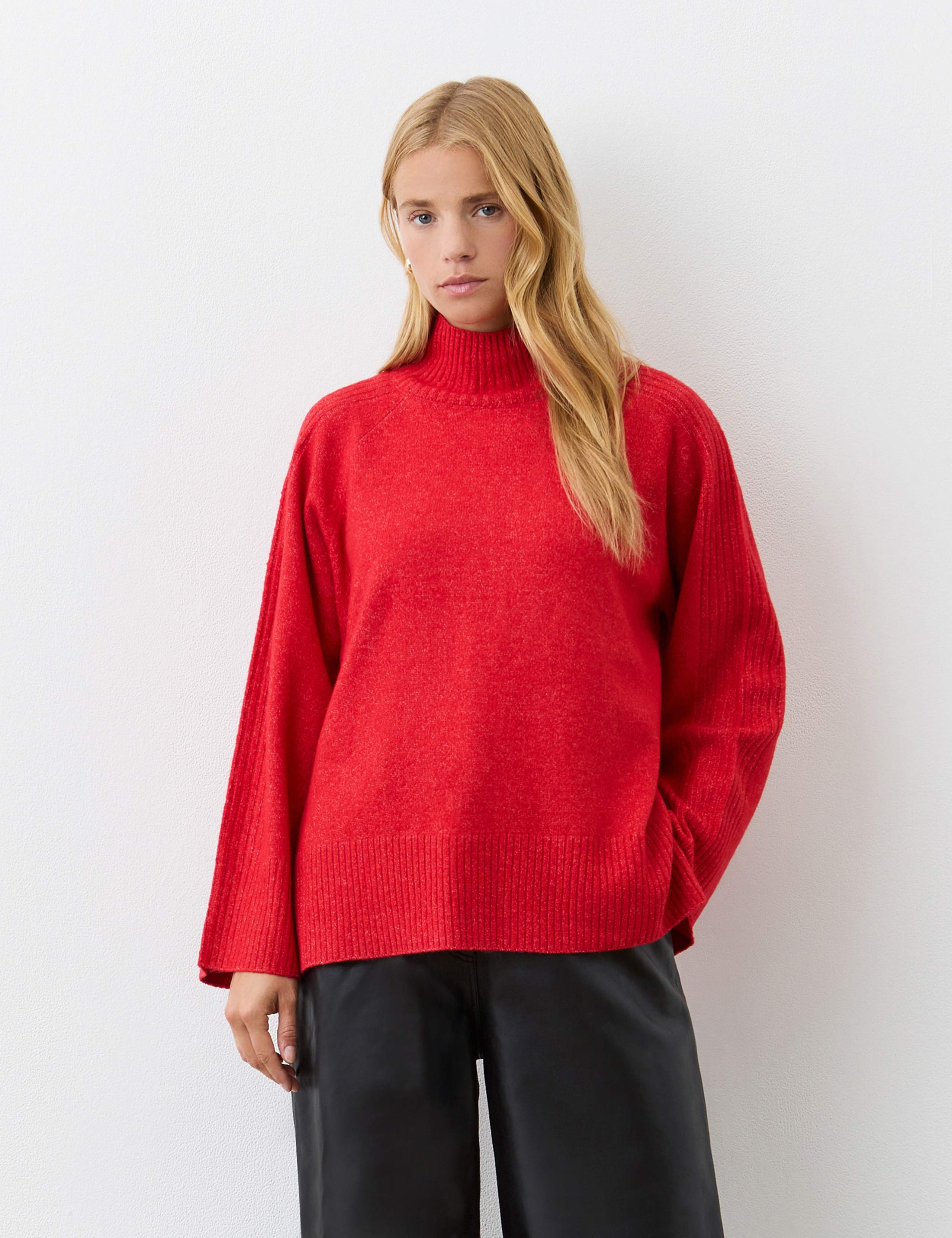 Roll Neck Ribbed Sleeve Jumper with Wool 1 of 4