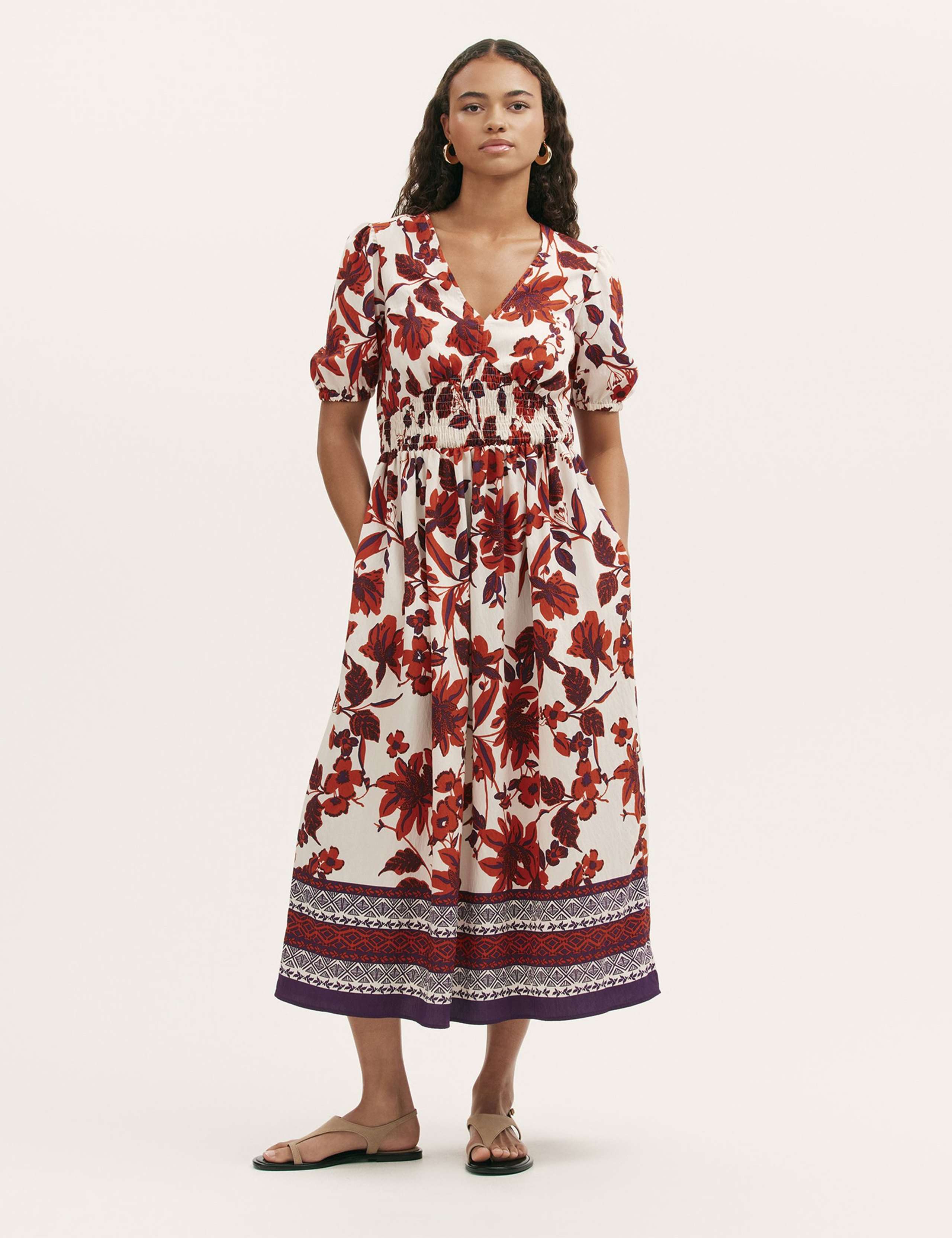 Floral Shirred Detail Midi Smock Dress 1 of 4