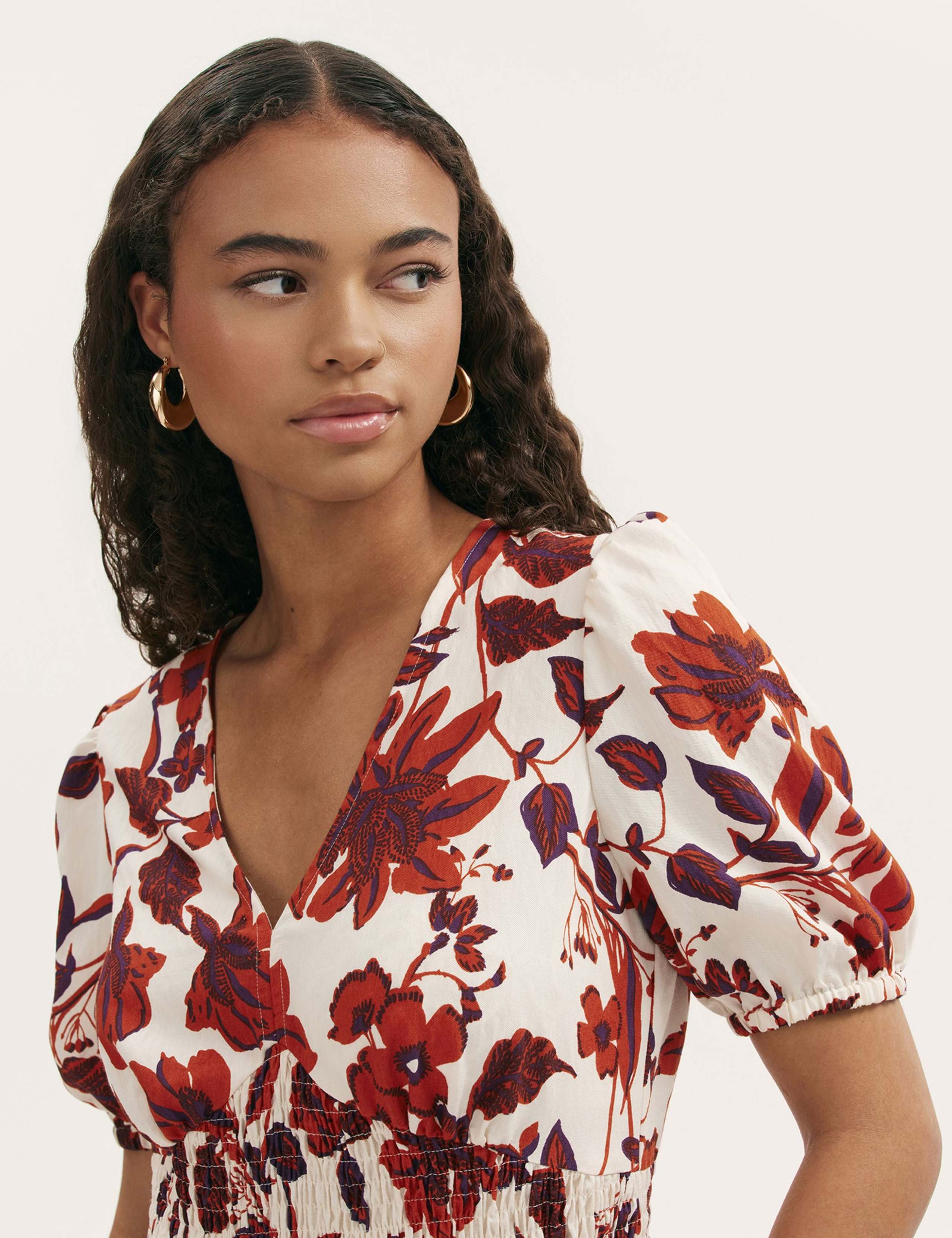 Floral Shirred Detail Midi Smock Dress 4 of 4