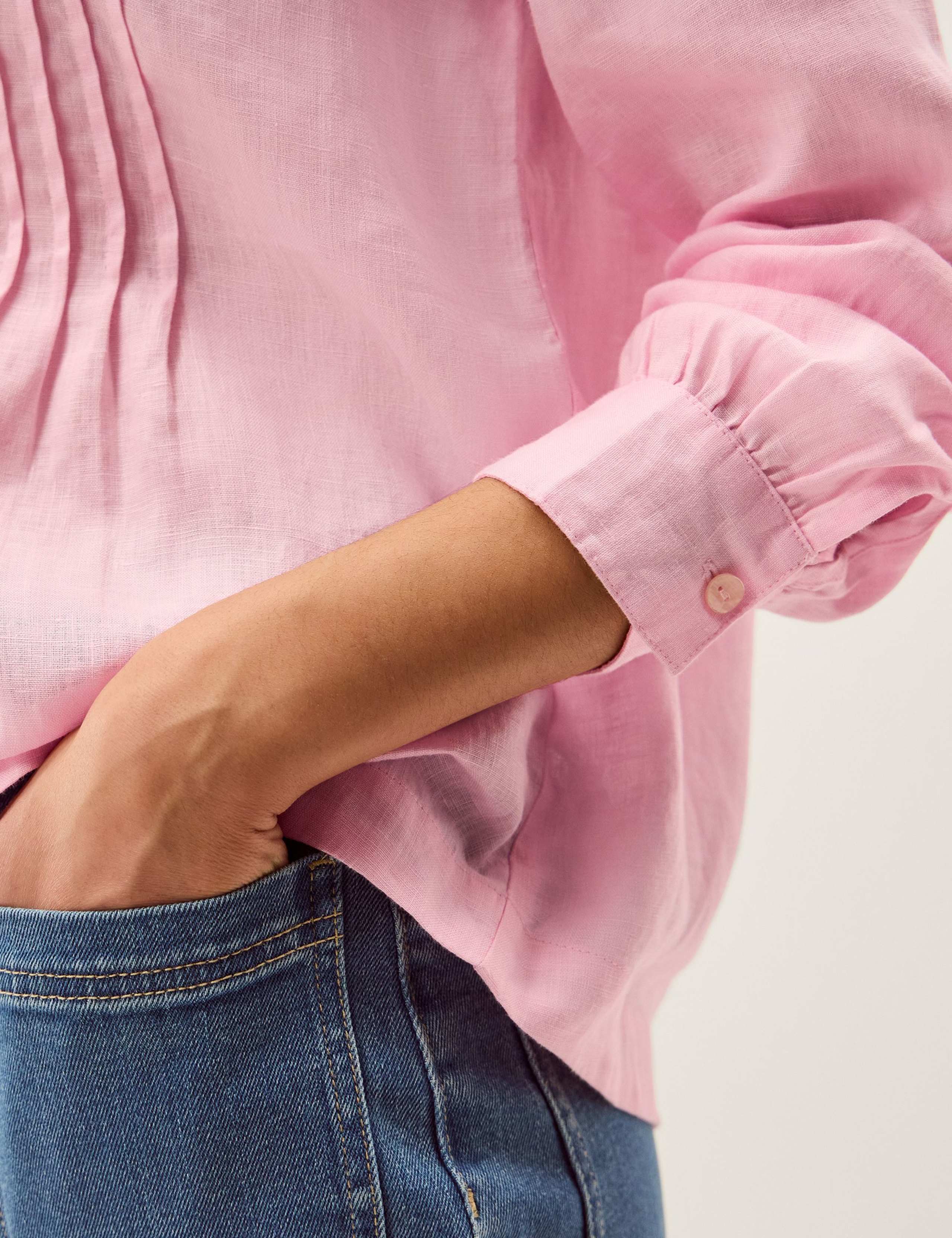 Pure Linen Collared V-Neck Pintuck Blouse 5 of 5