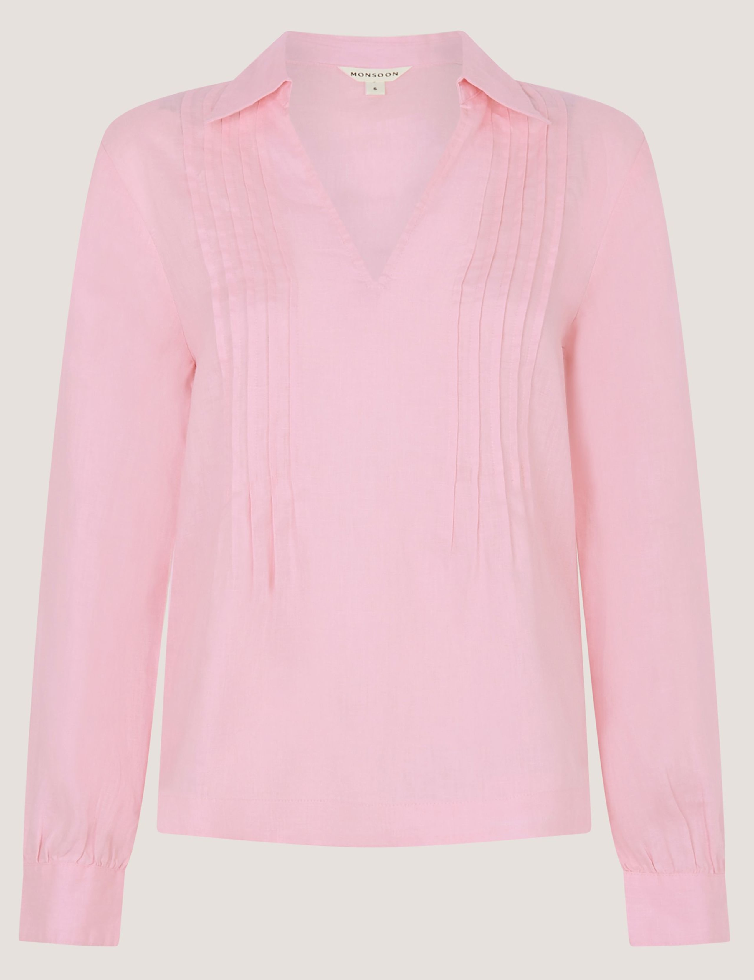 Pure Linen Collared V-Neck Pintuck Blouse 2 of 5