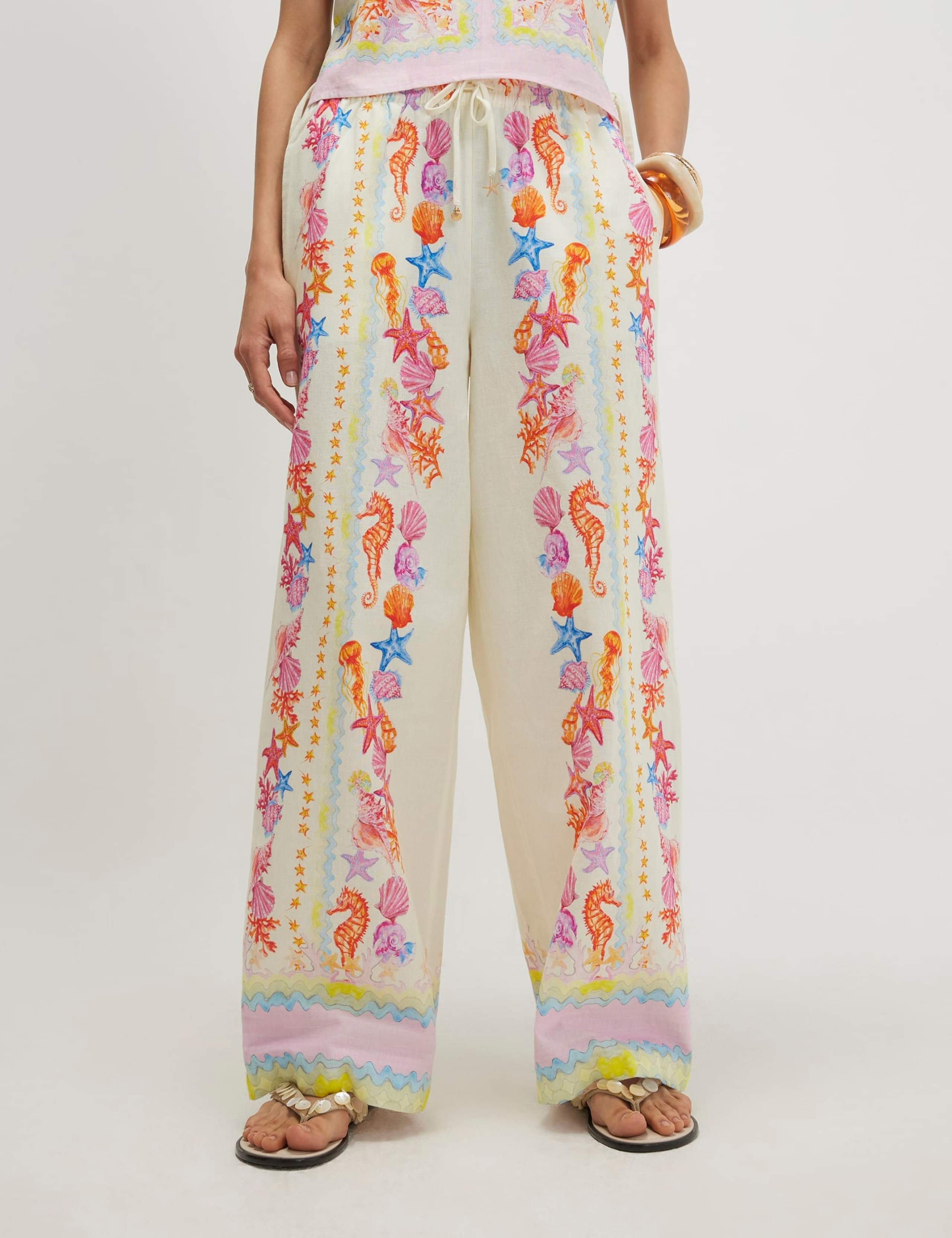 Cotton Rich Seashell Print Wide Leg Trousers 3 of 4