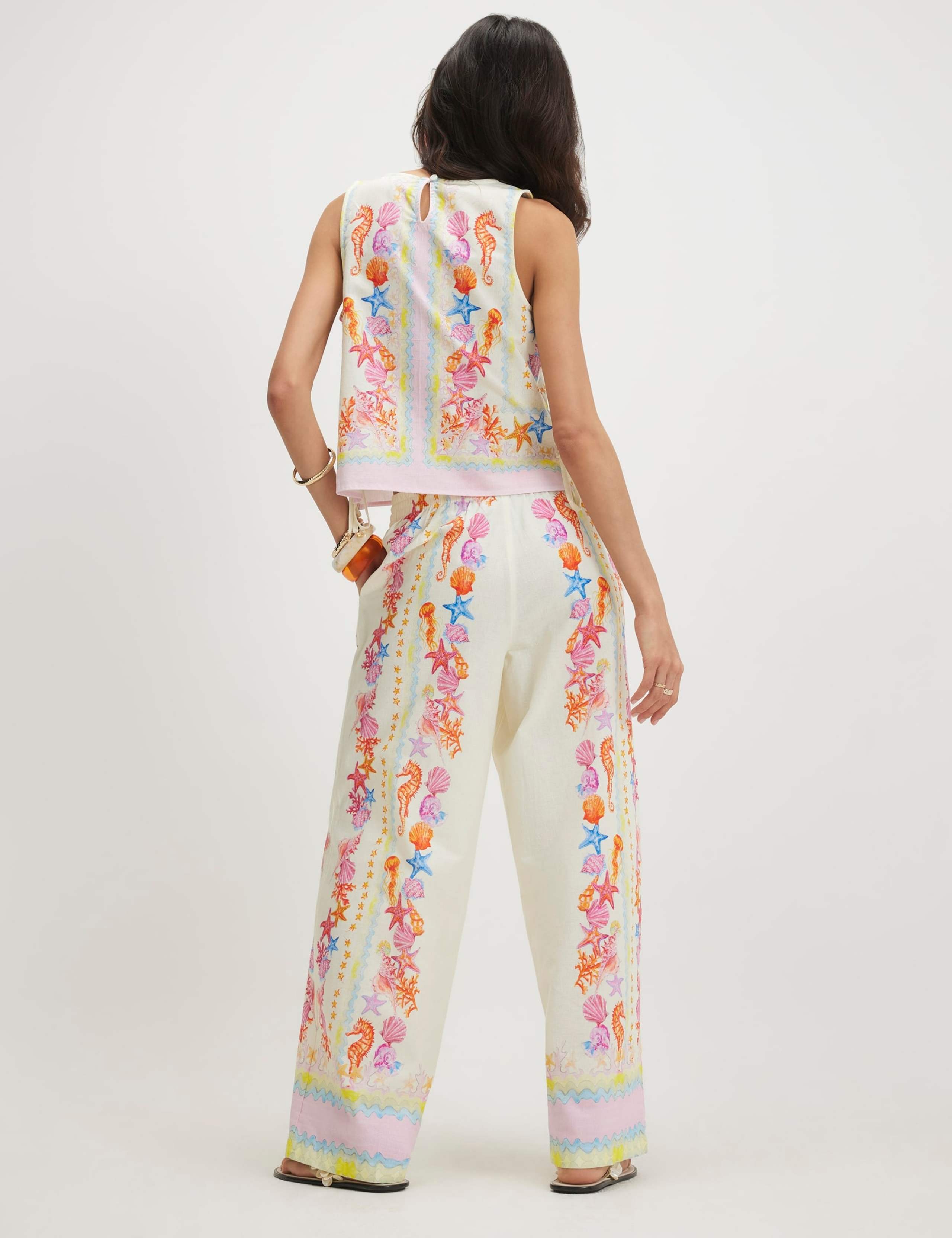 Cotton Rich Seashell Print Wide Leg Trousers 4 of 4