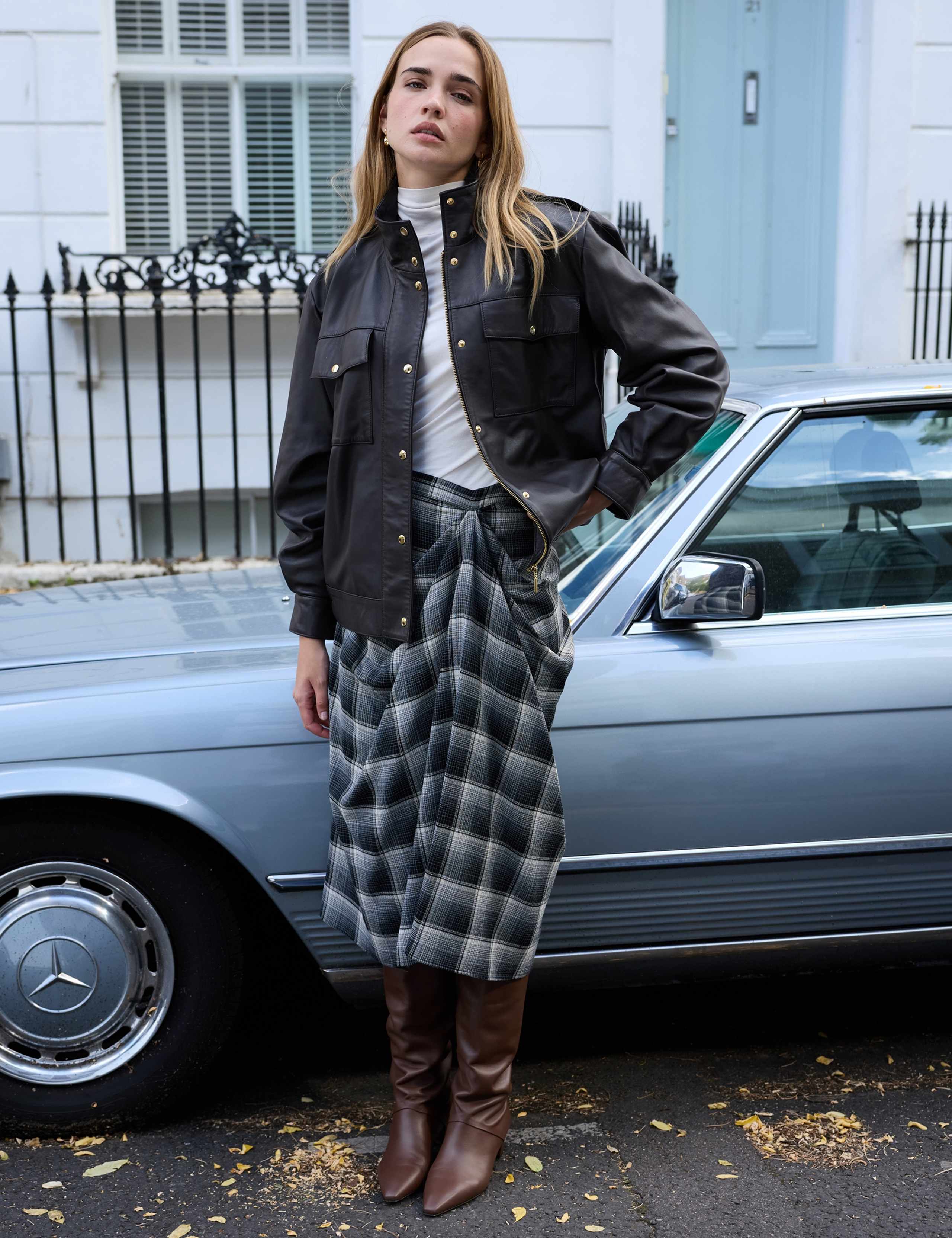 Wool Blend Checked Midi Tiered Skirt 1 of 7