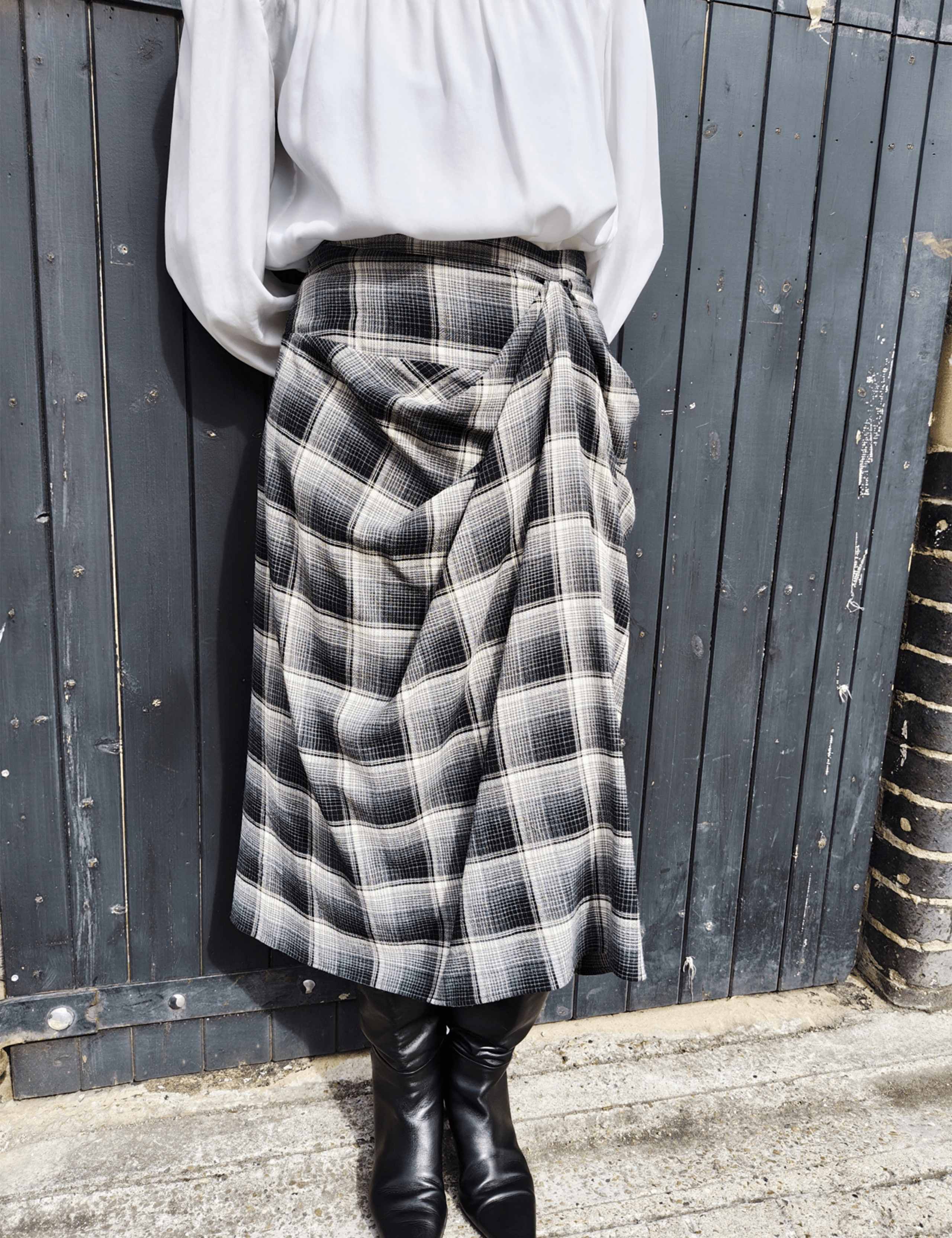 Wool Blend Checked Midi Tiered Skirt 5 of 7
