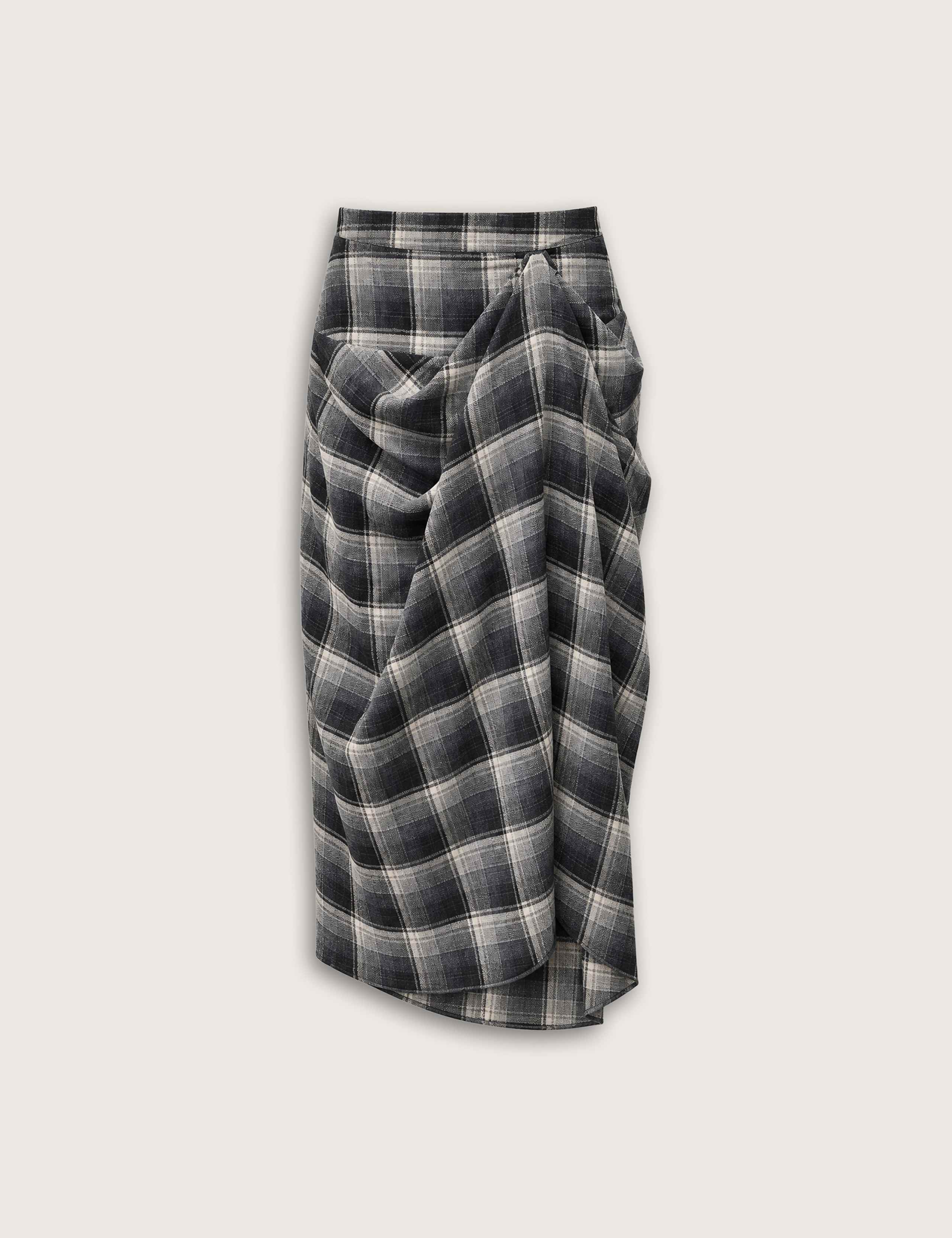 Wool Blend Checked Midi Tiered Skirt 2 of 7