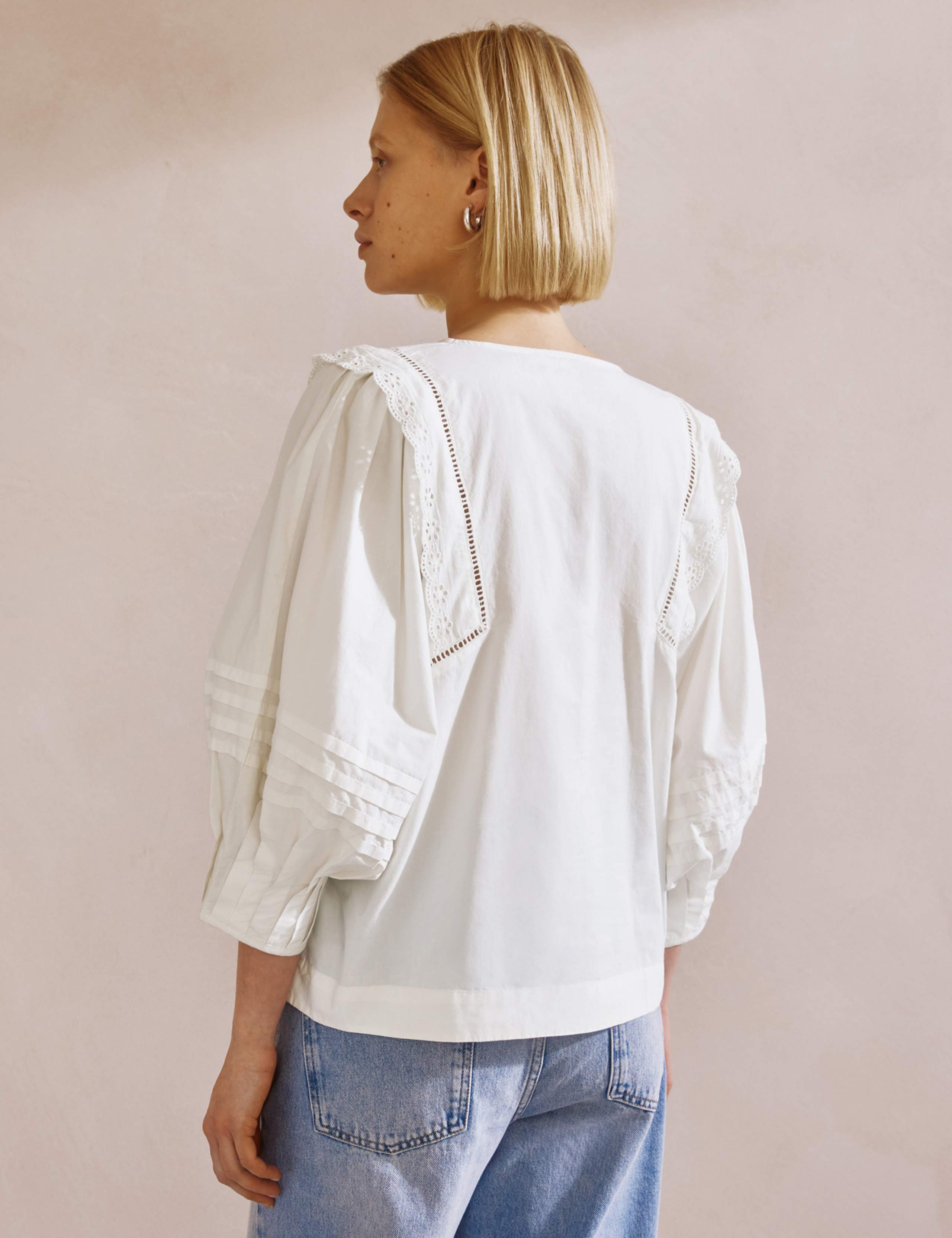 Pure Cotton Broderie Pintuck Sleeve Top | Albaray | M&S