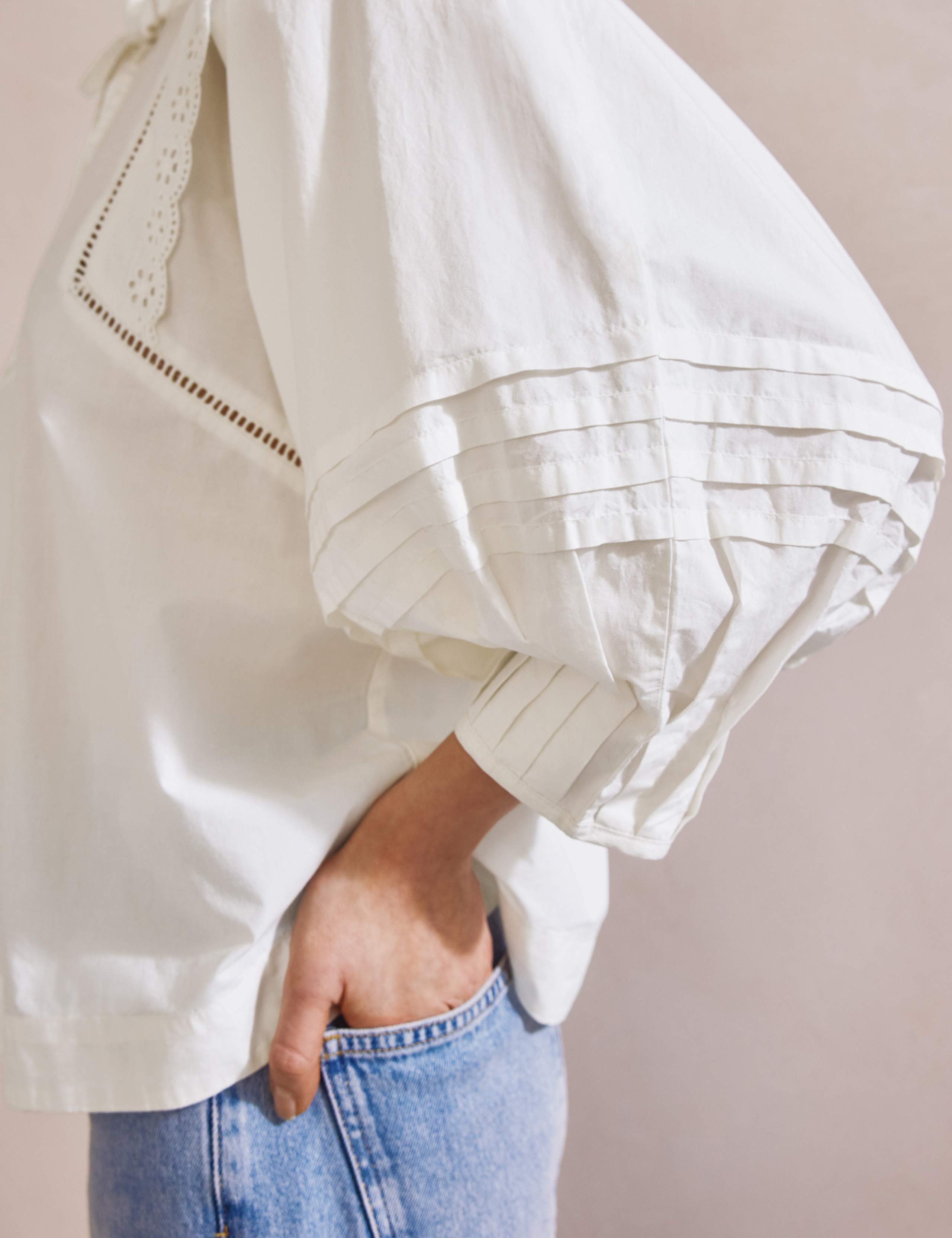 Pure Cotton Broderie Pintuck Sleeve Top | Albaray | M&S