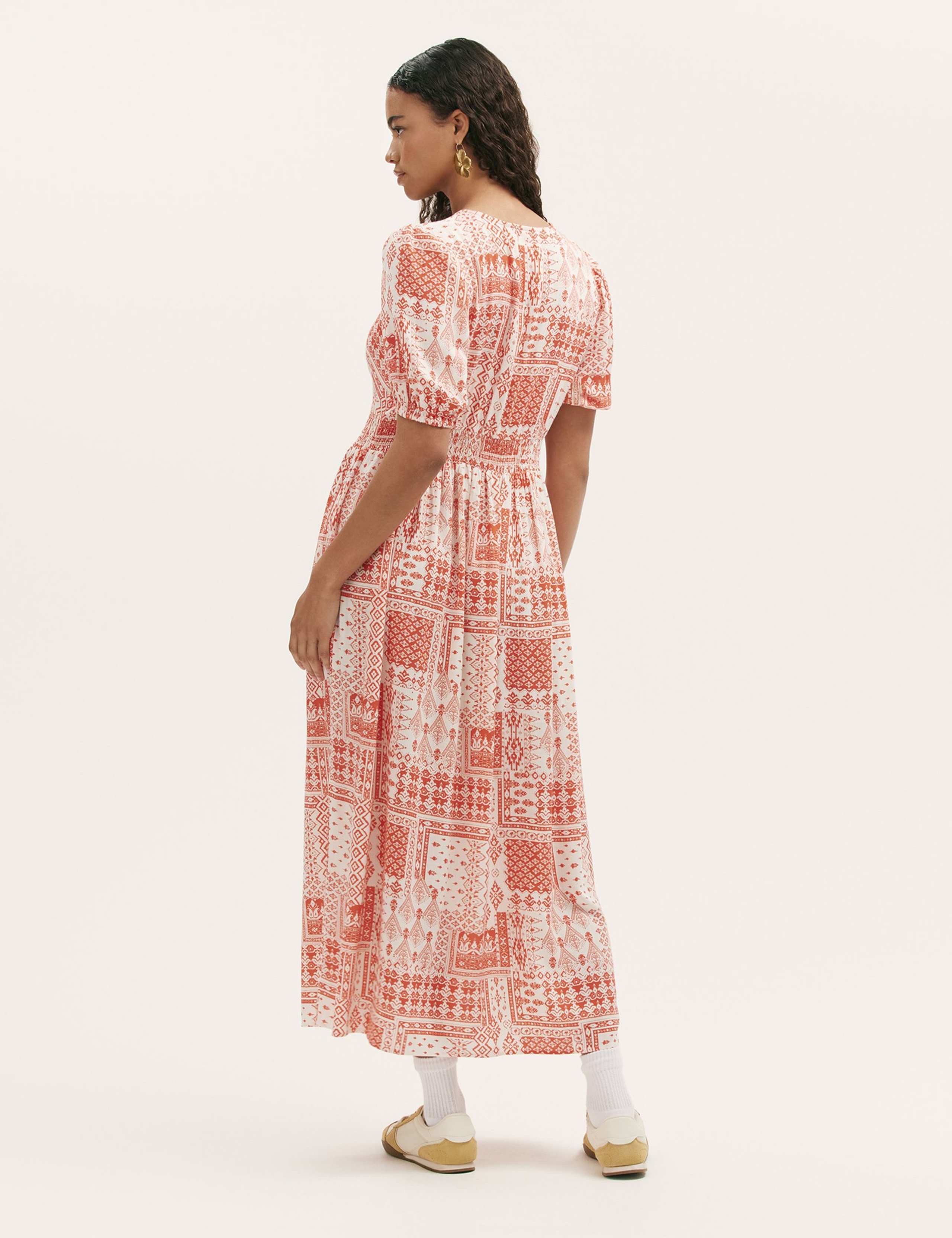 Printed V-Neck Midi Smock Dress 2 of 4