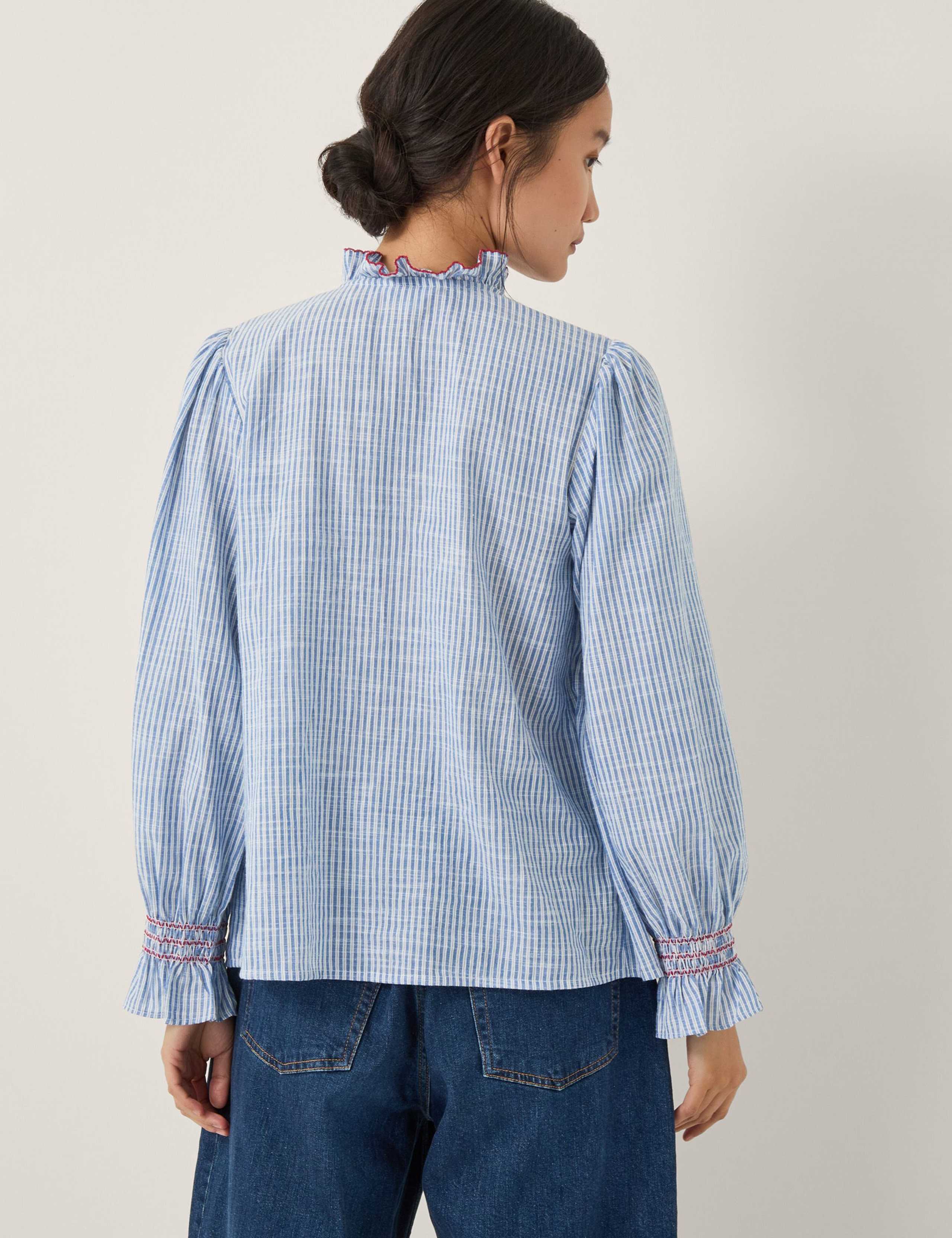 Pure Cotton Striped Frill Neck Shirt 3 of 4