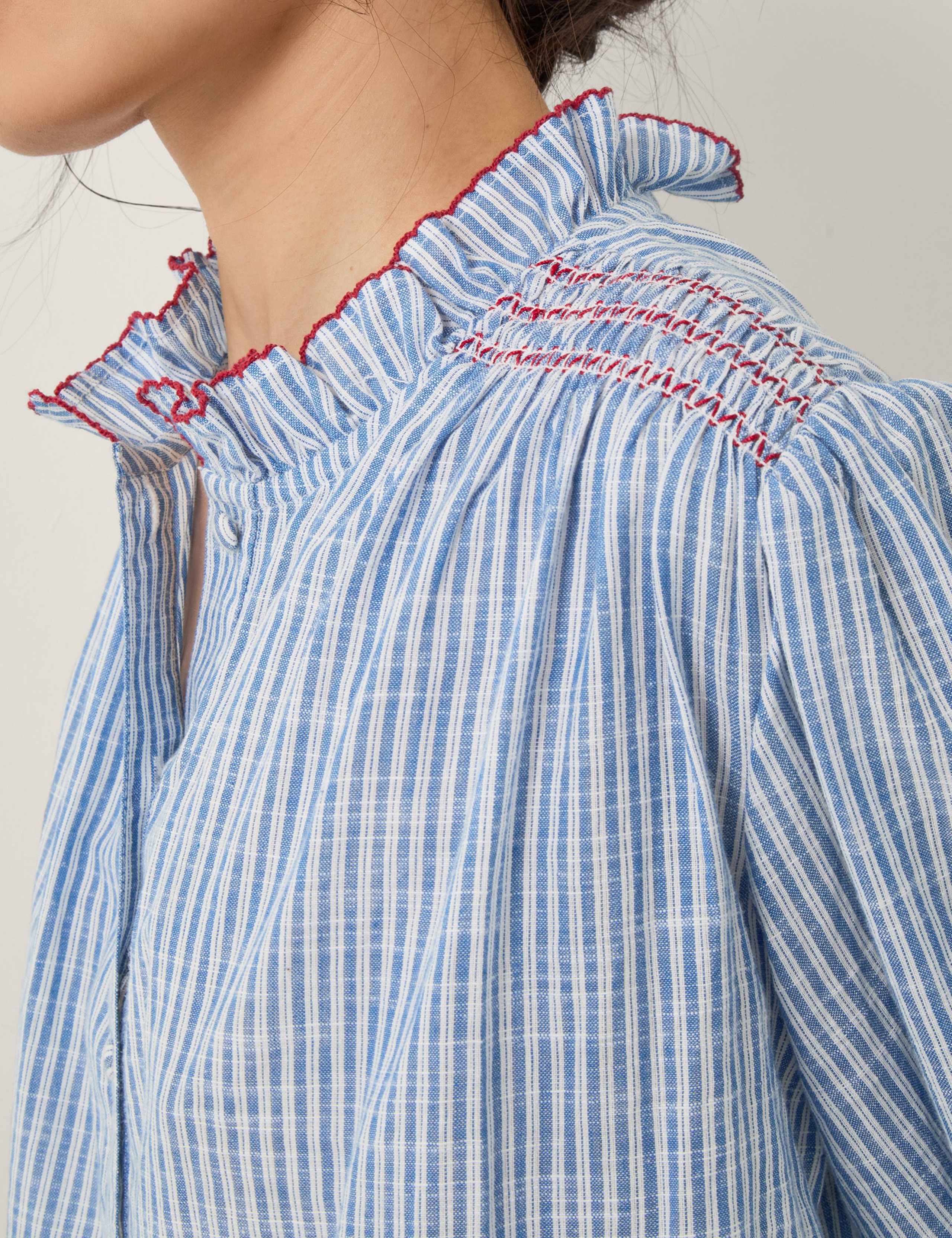 Pure Cotton Striped Frill Neck Shirt 4 of 4