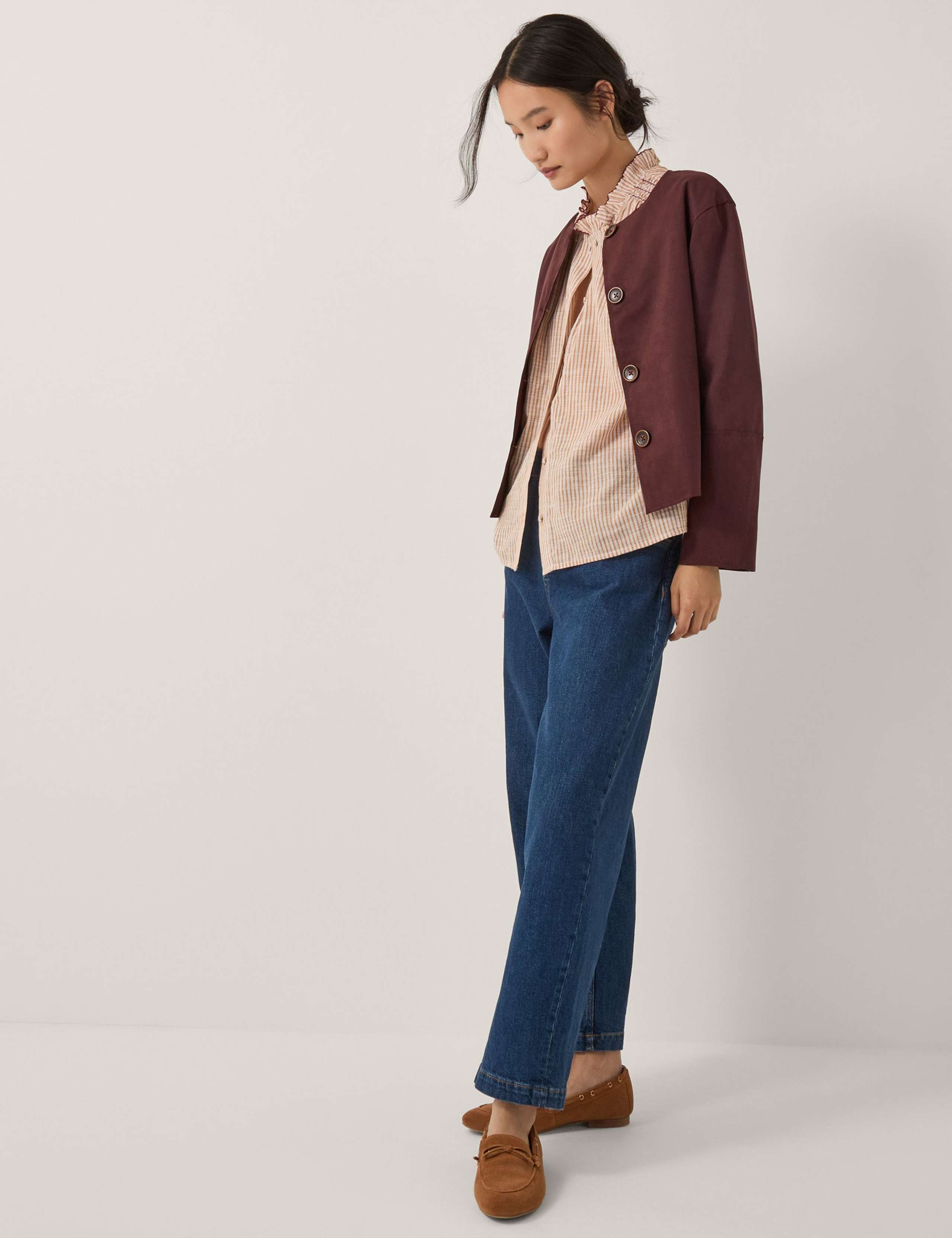 Pure Cotton Striped Frill Neck Shirt 3 of 5