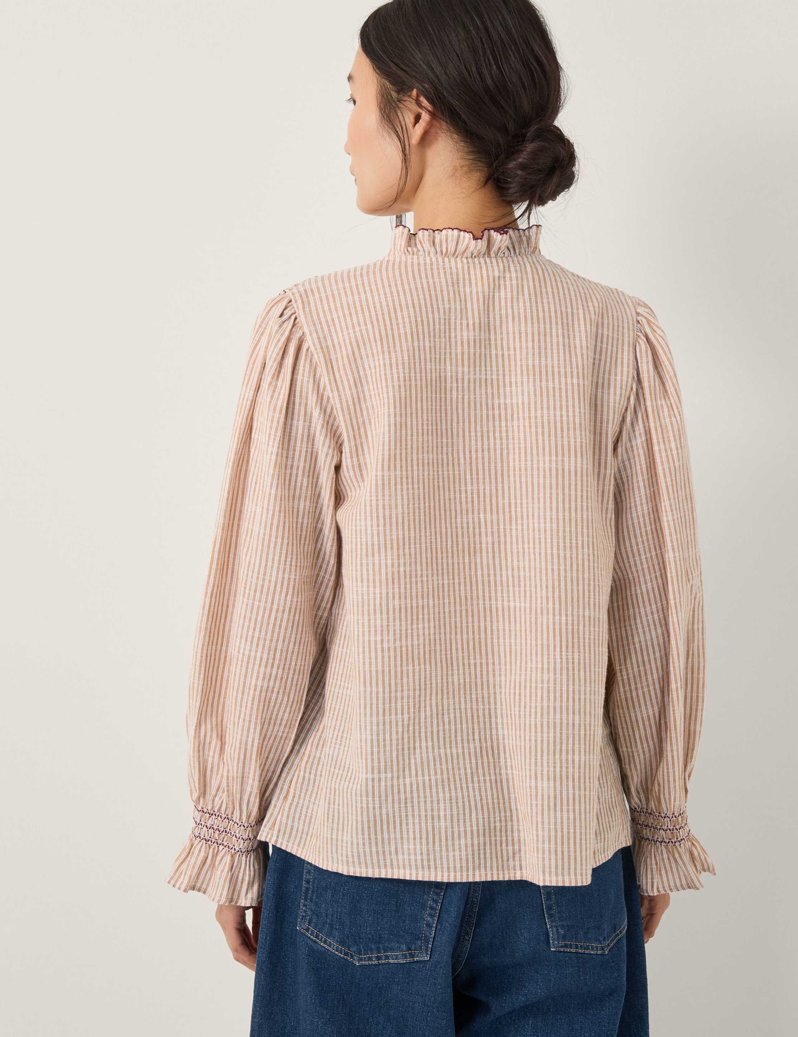 Pure Cotton Striped Frill Neck Shirt 4 of 5