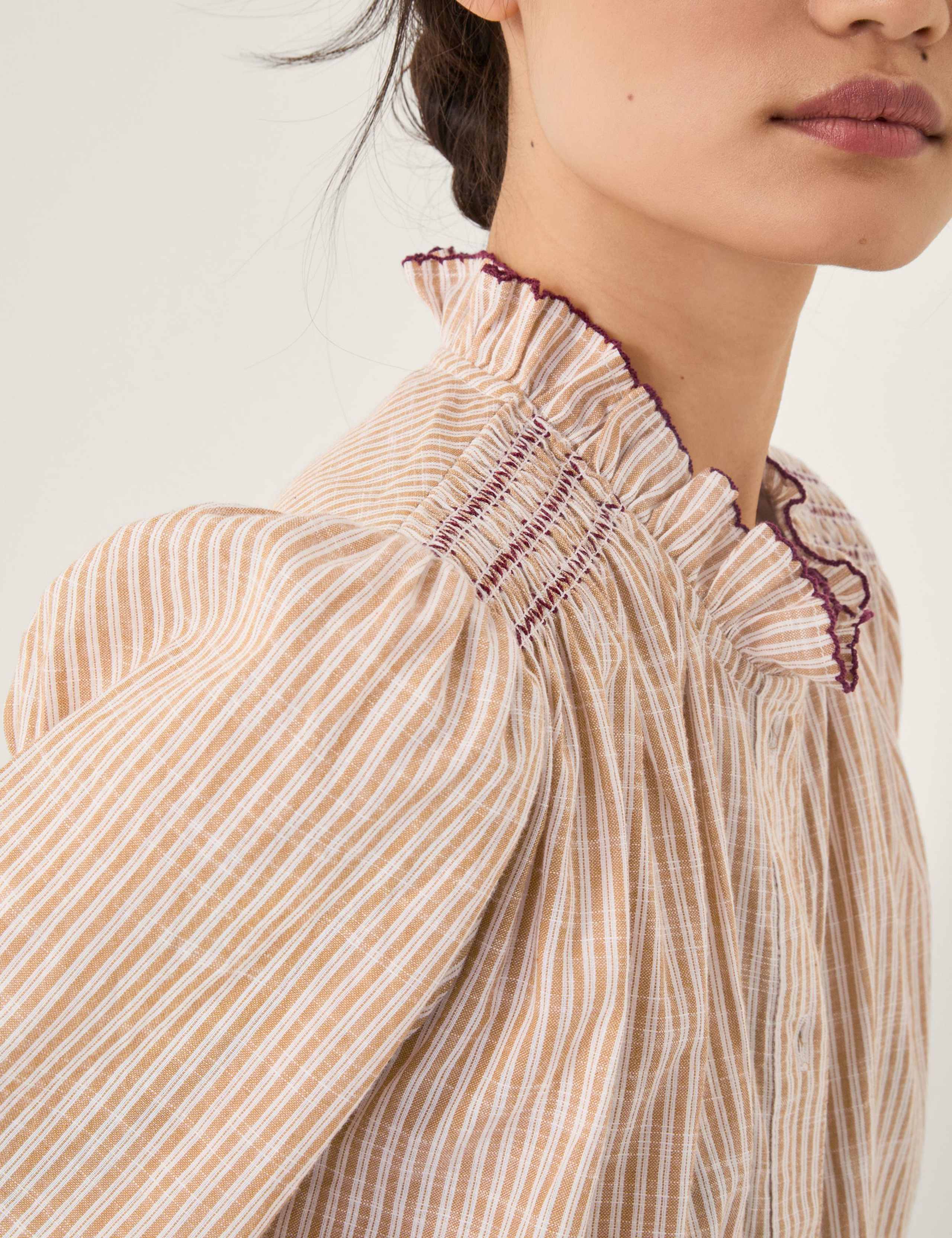 Pure Cotton Striped Frill Neck Shirt 5 of 5