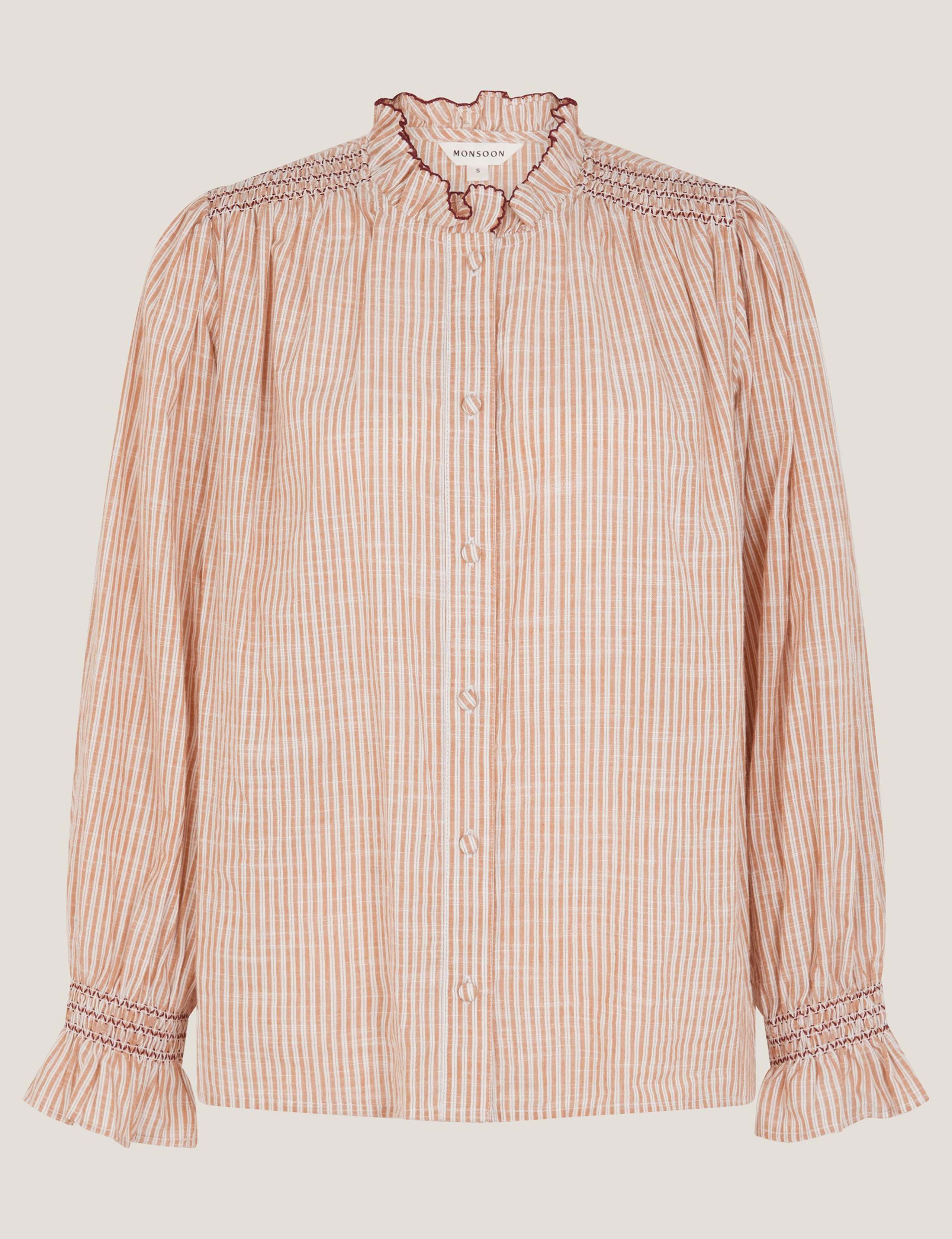 Pure Cotton Striped Frill Neck Shirt 2 of 5