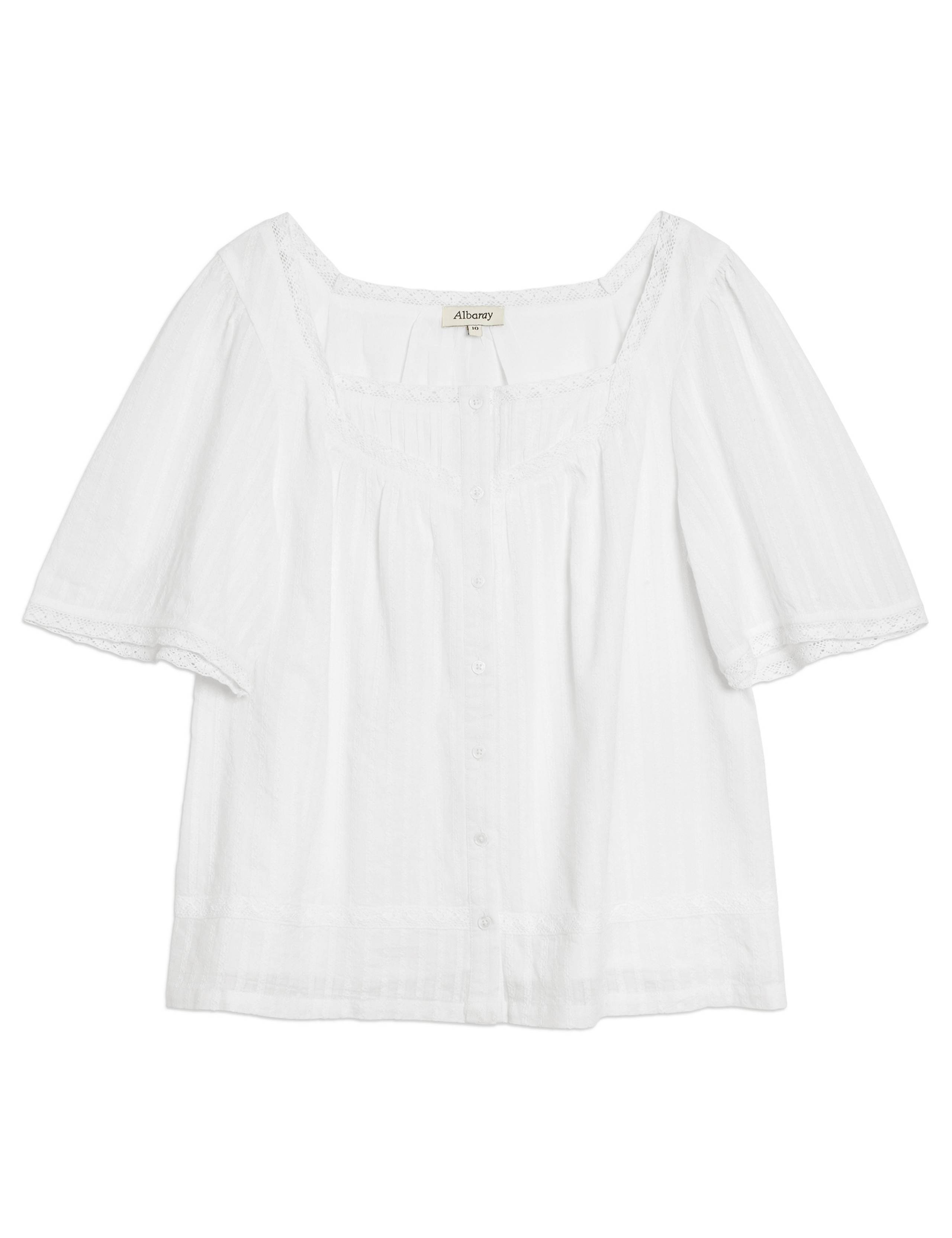 Pure Cotton Square Neck Button Through Blouse 2 of 4