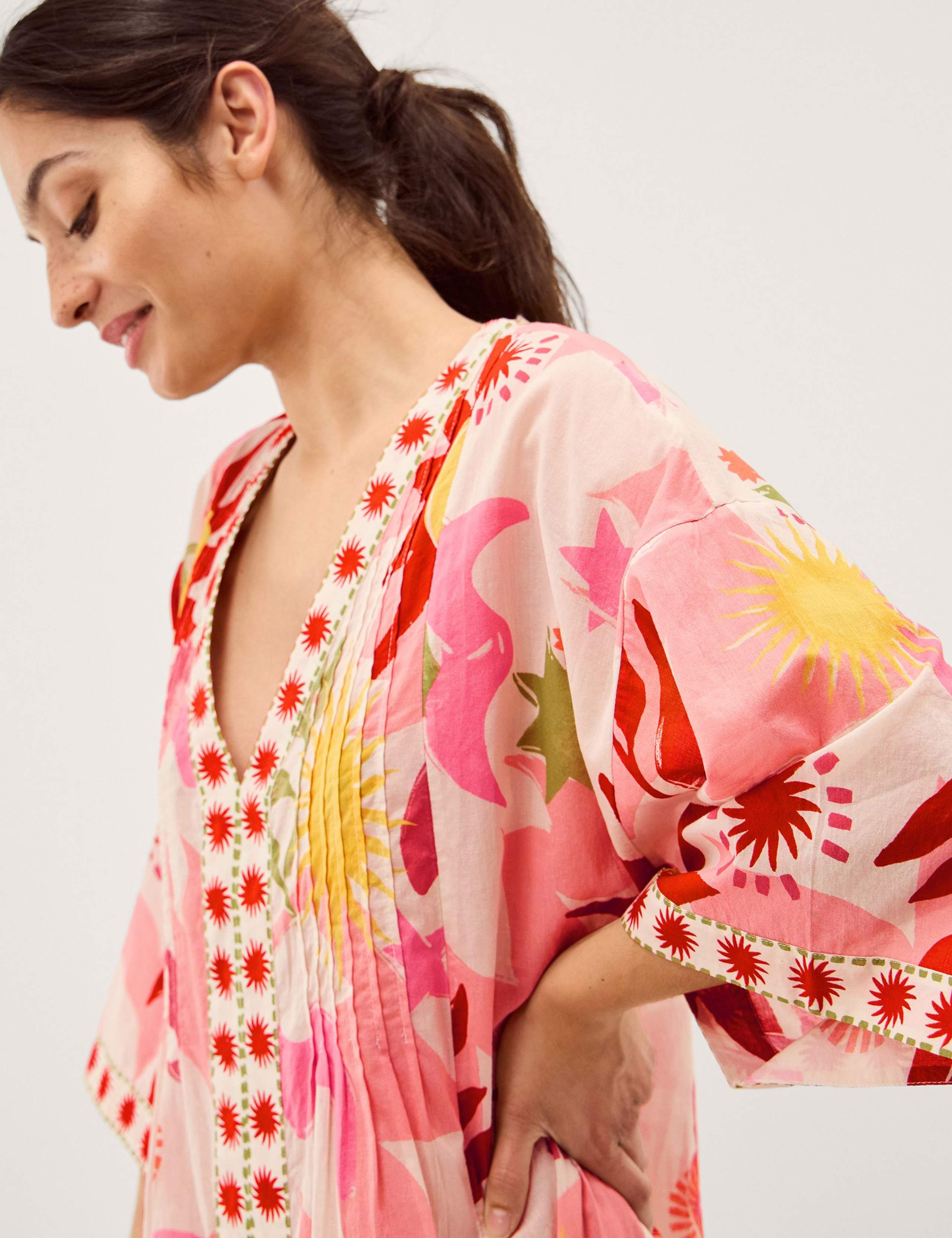 Pure Cotton Printed V-Neck Midi Kaftan Dress 5 of 5