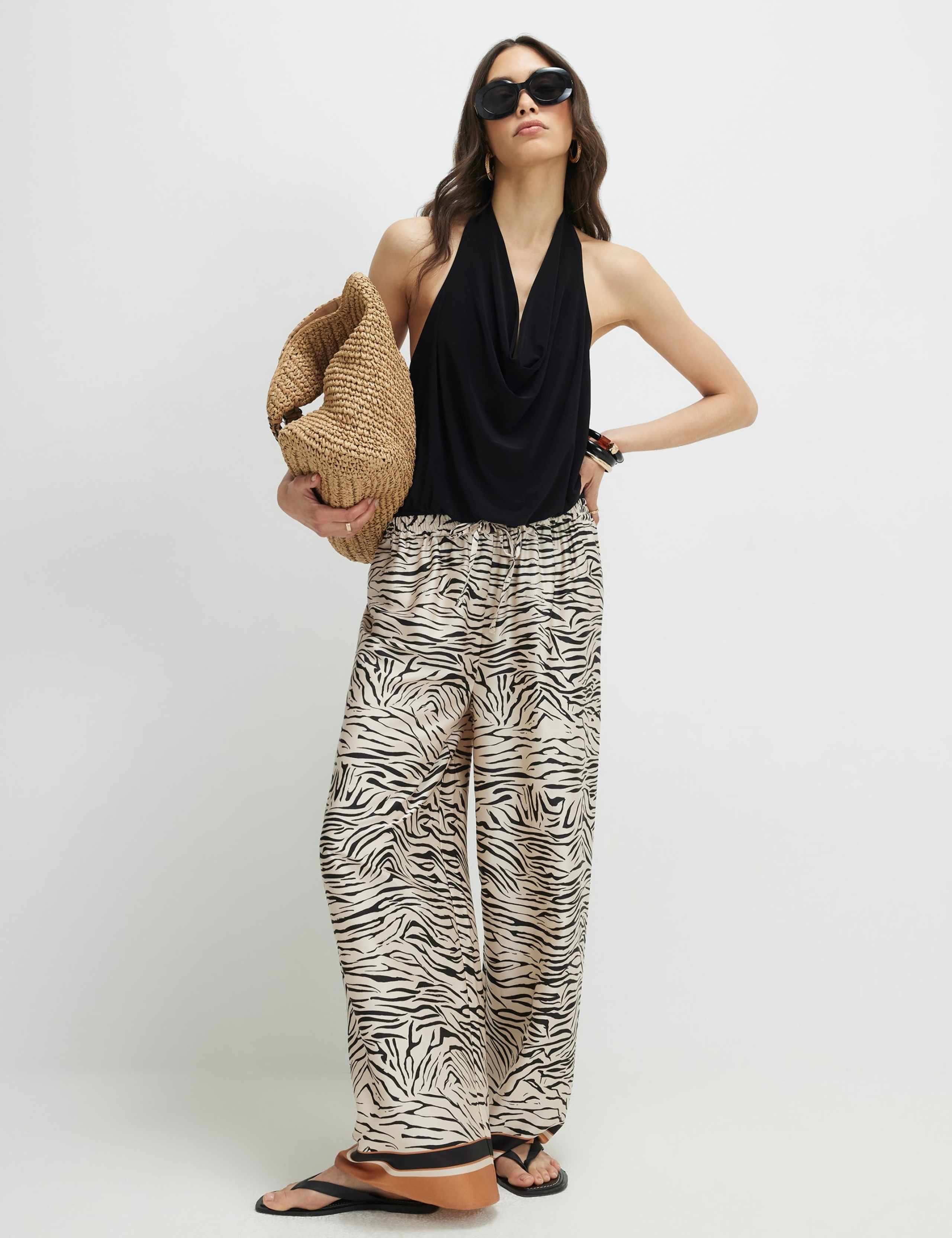 Satin Zebra Print Wide Leg Trousers 1 of 4