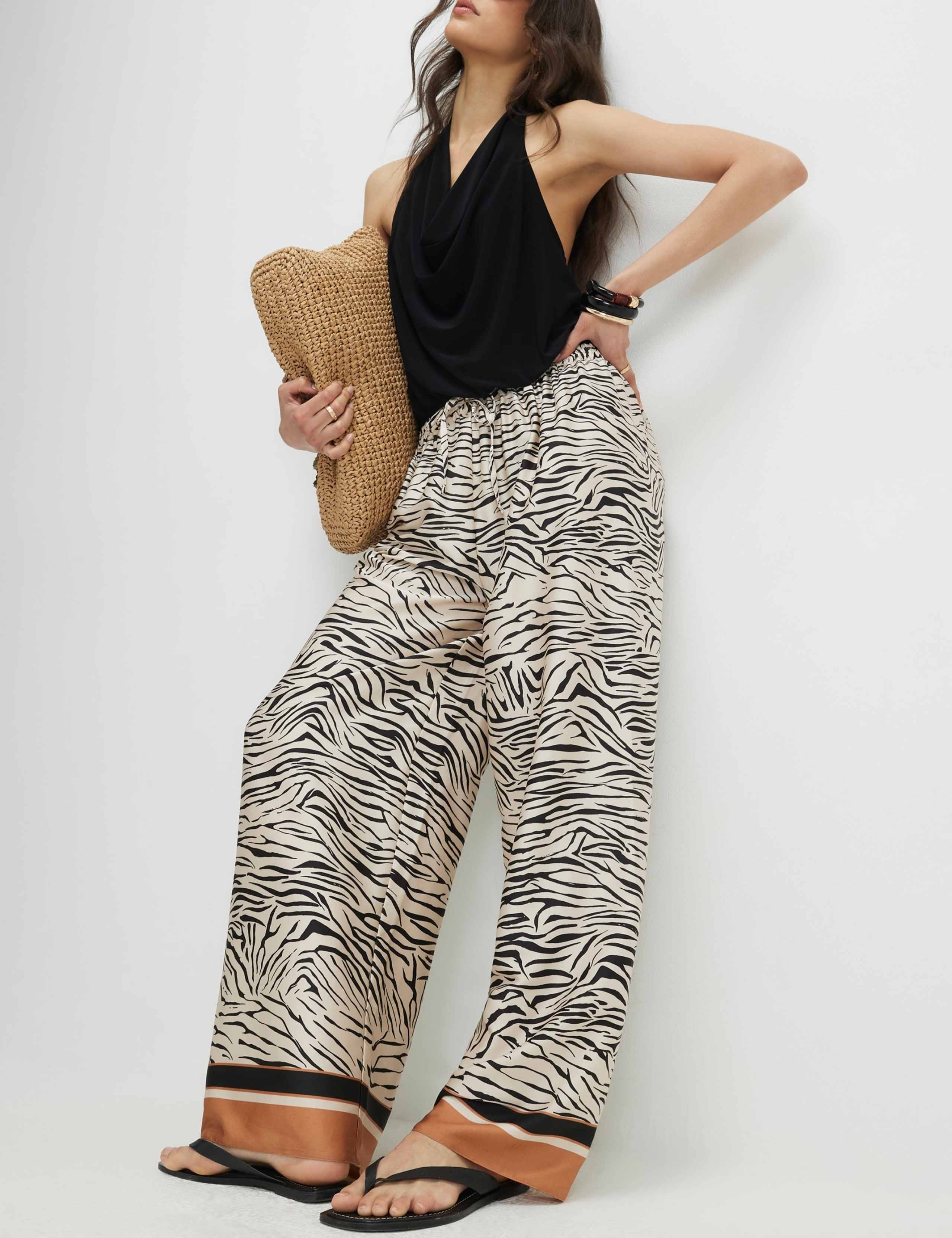 Satin Zebra Print Wide Leg Trousers 3 of 4