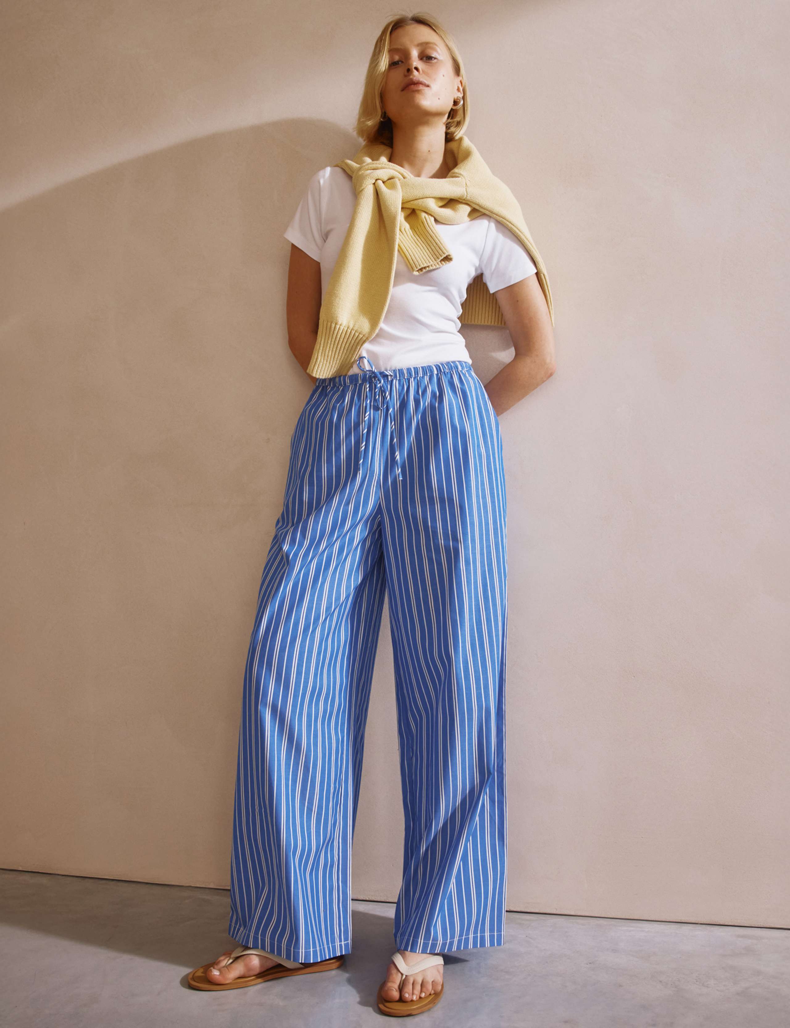 Cotton Rich Striped Drawstring Trousers 5 of 6