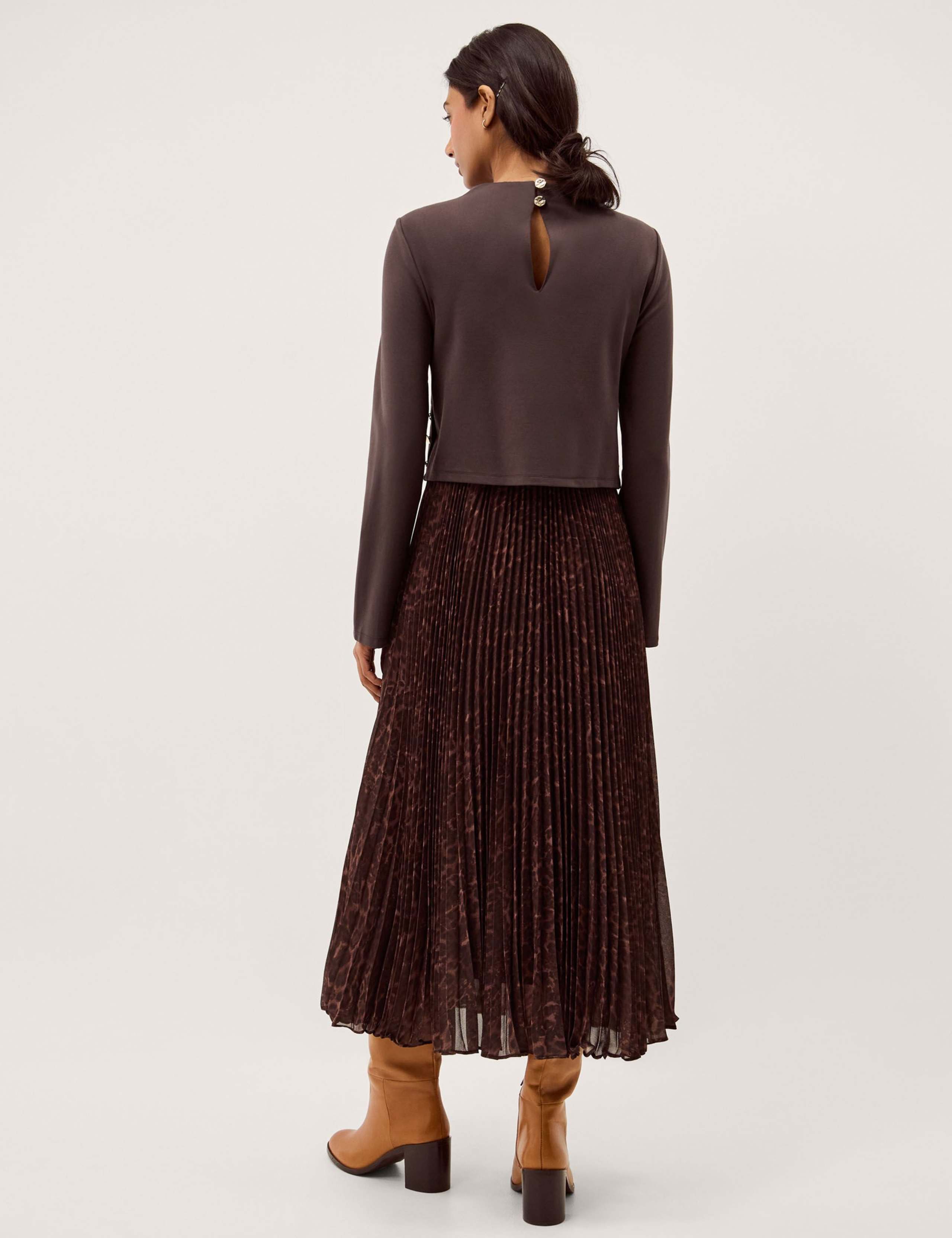 Leopard Print Combi Pleated Midi Dress 3 of 4