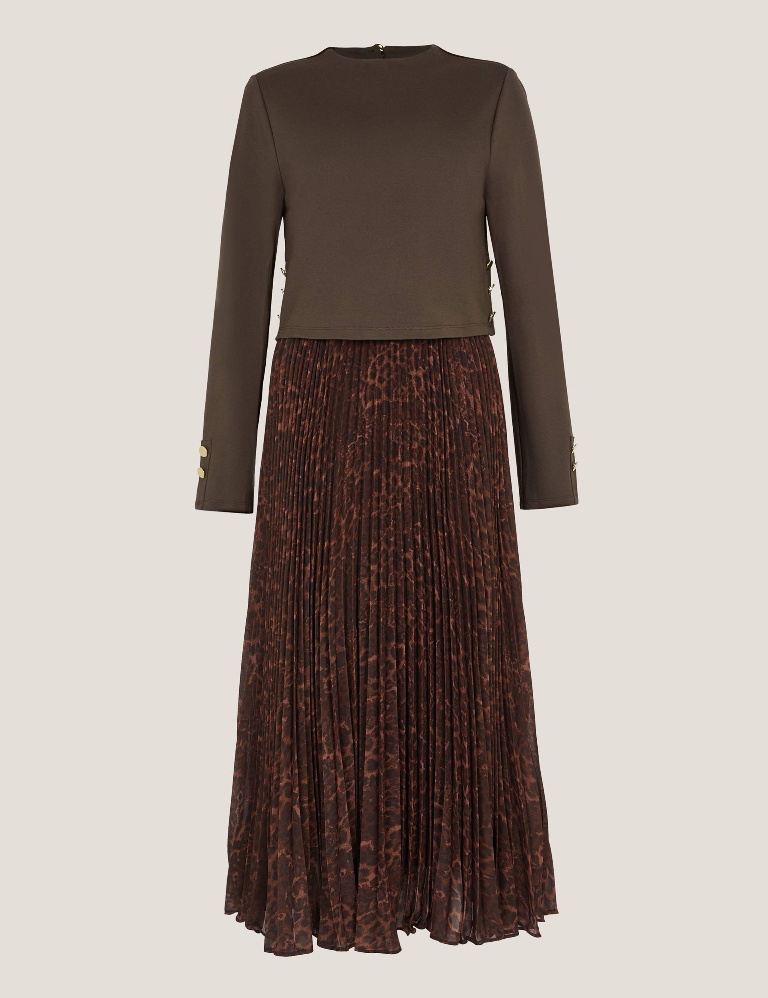 Leopard Print Combi Pleated Midi Dress 2 of 4