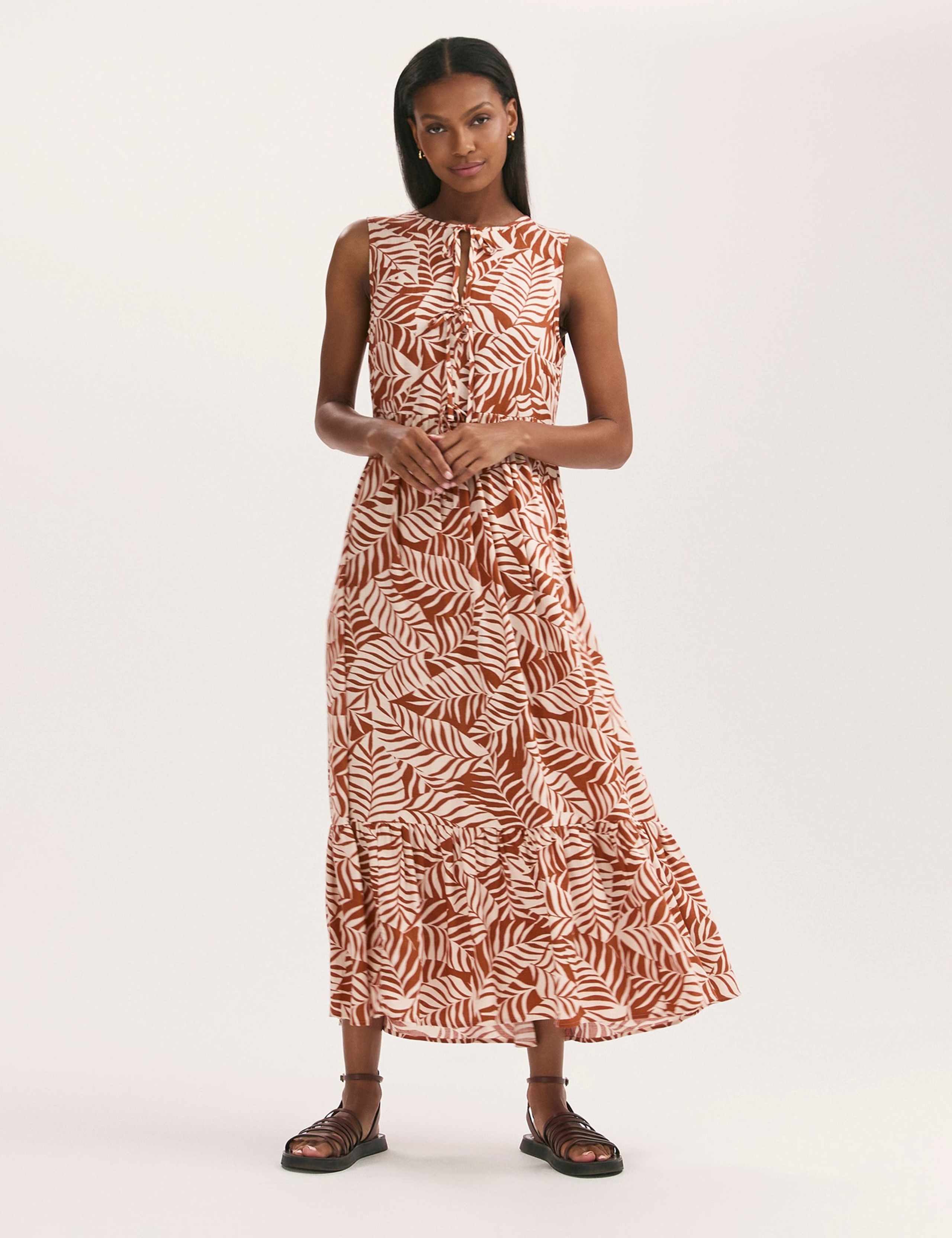 Printed Tie Front Midi Tiered Dress 1 of 4