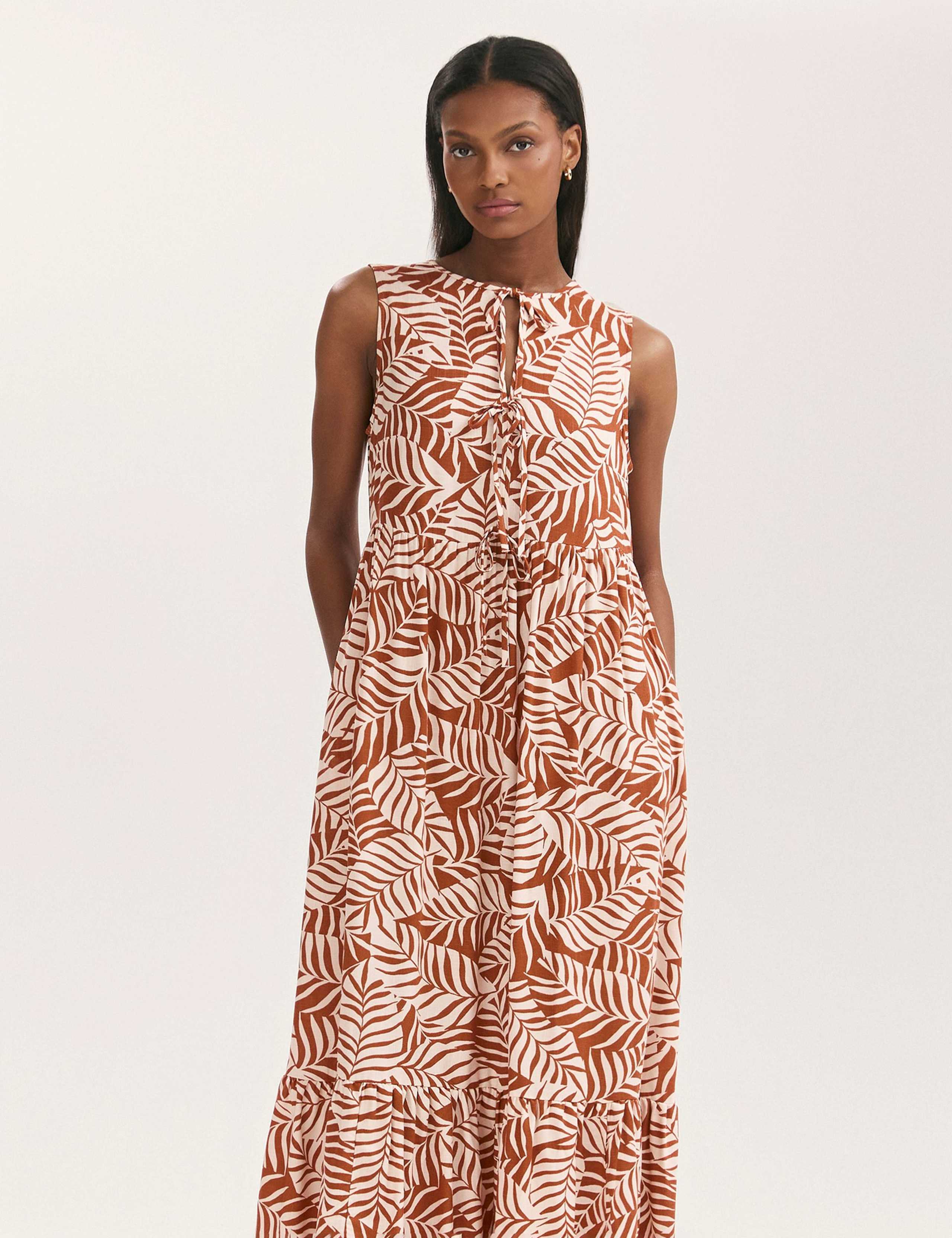 Printed Tie Front Midi Tiered Dress 2 of 4
