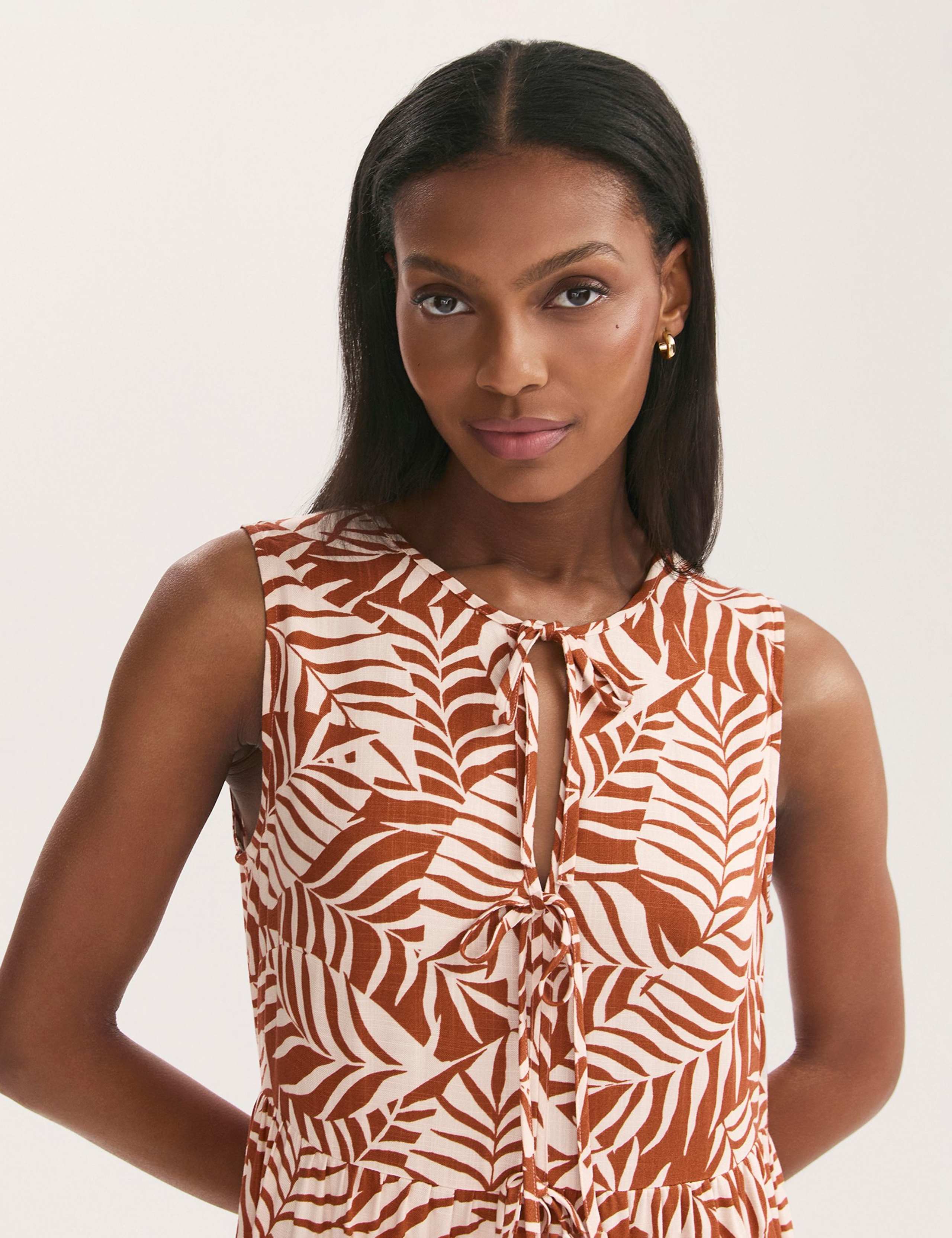 Printed Tie Front Midi Tiered Dress 4 of 4