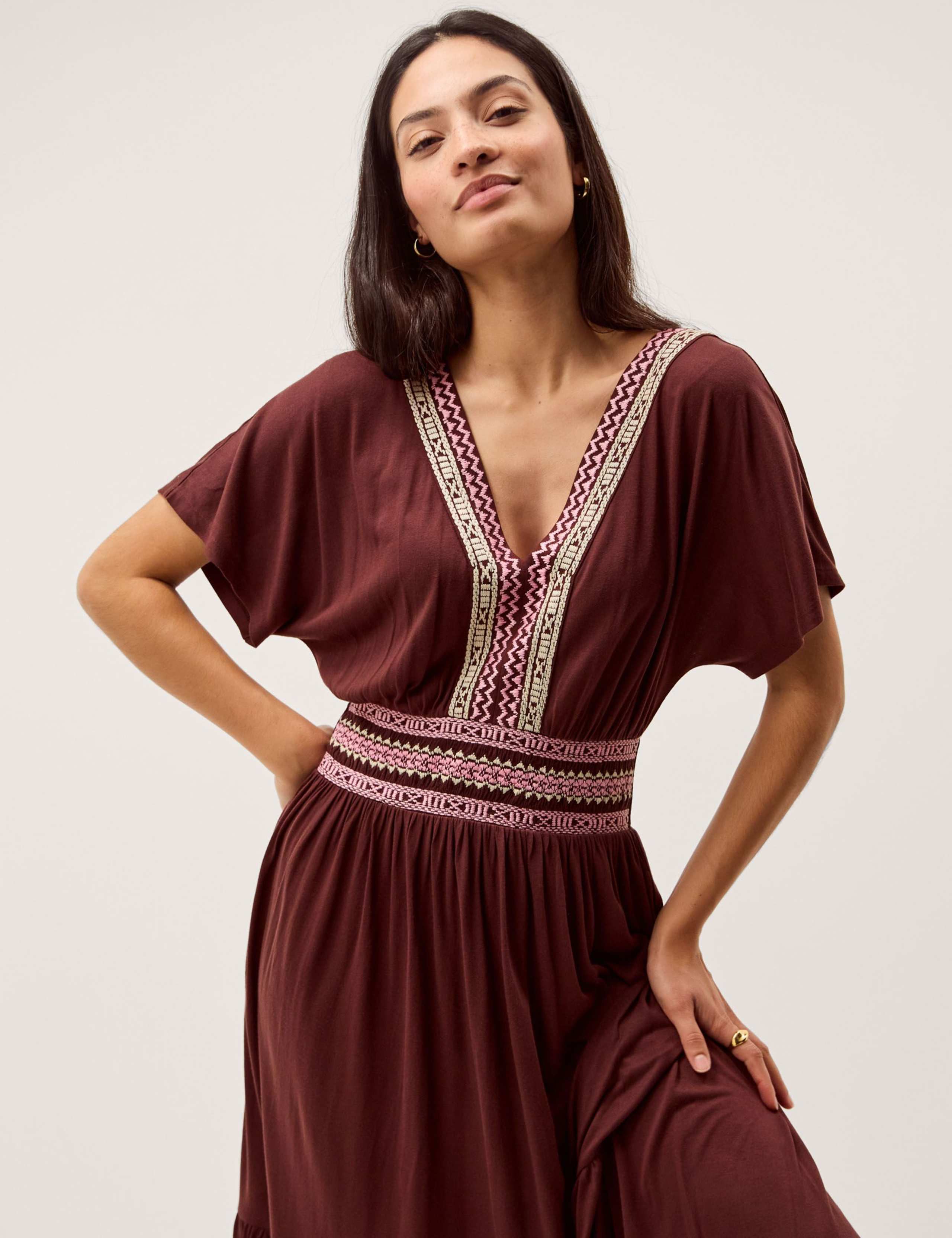 Pure Modal Embroidered Midi Tiered Dress 4 of 5