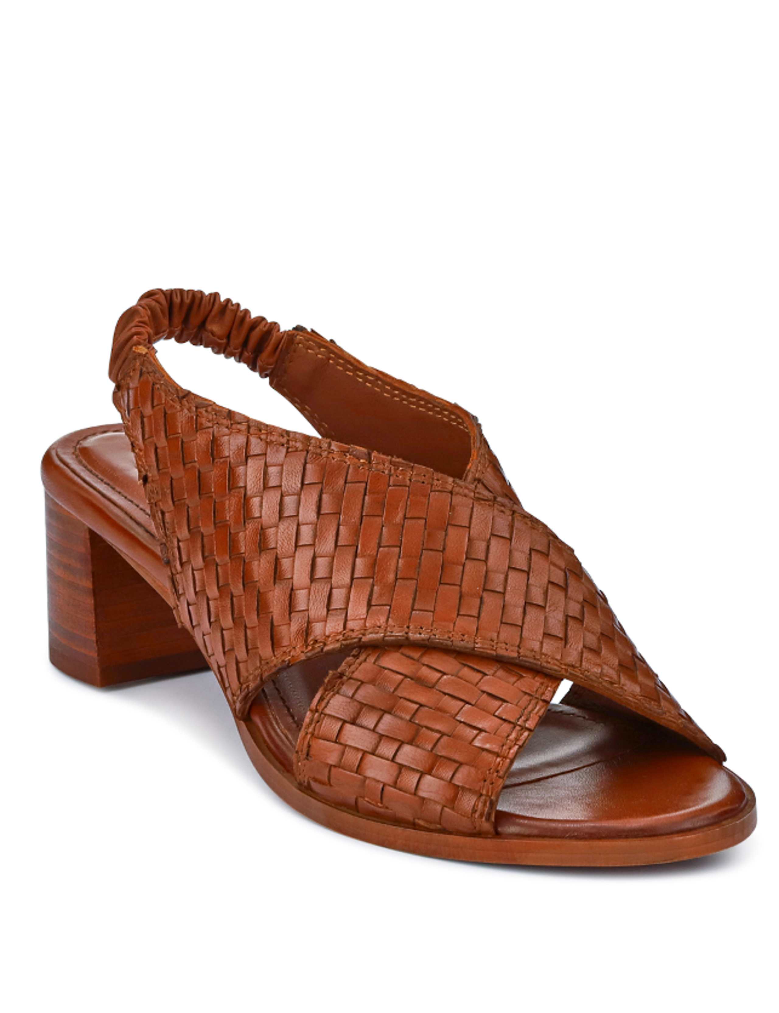 Leather Woven Block Heel Slingback Sandals 4 of 7