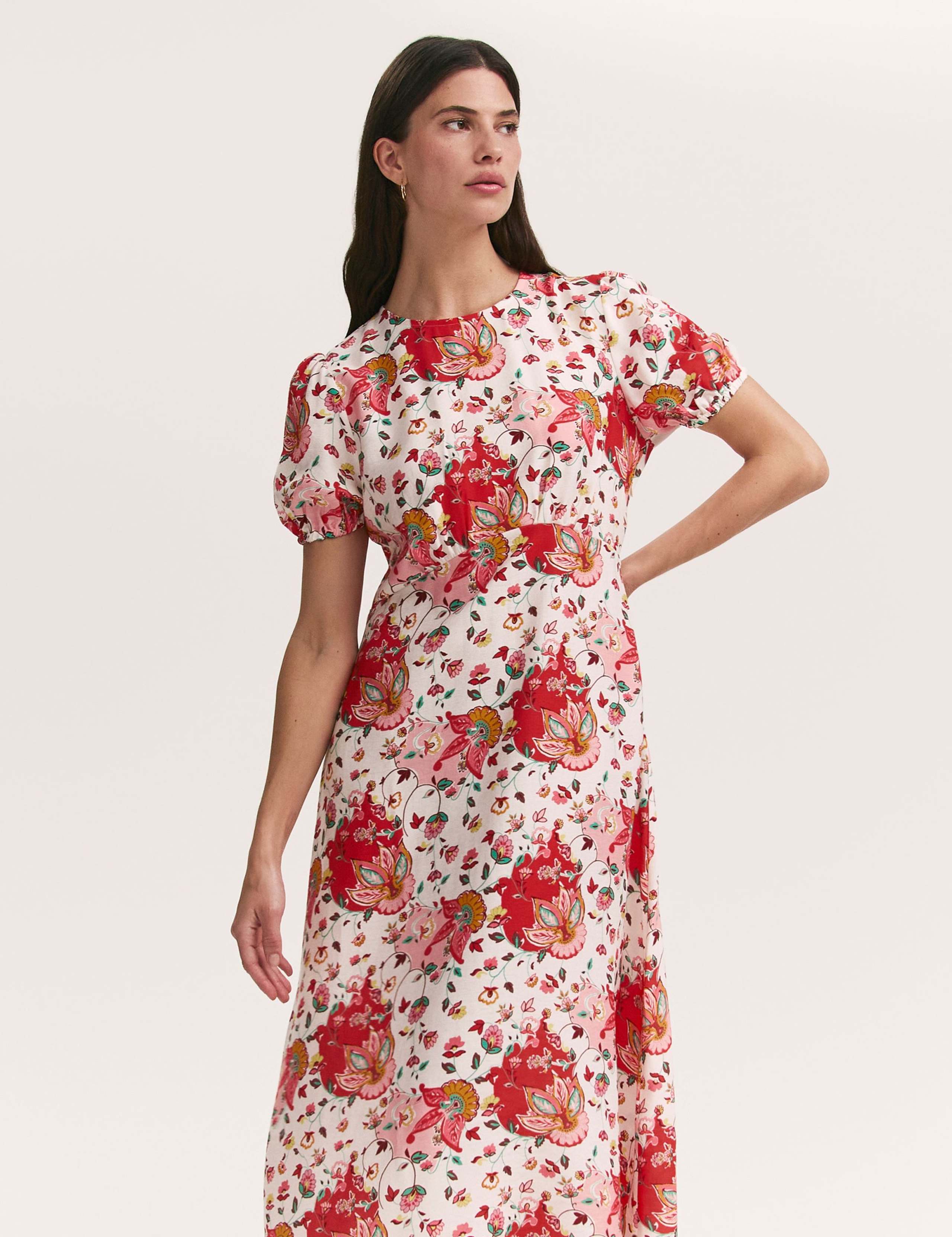 Floral Puff Sleeve Midi Tea Dress 2 of 5