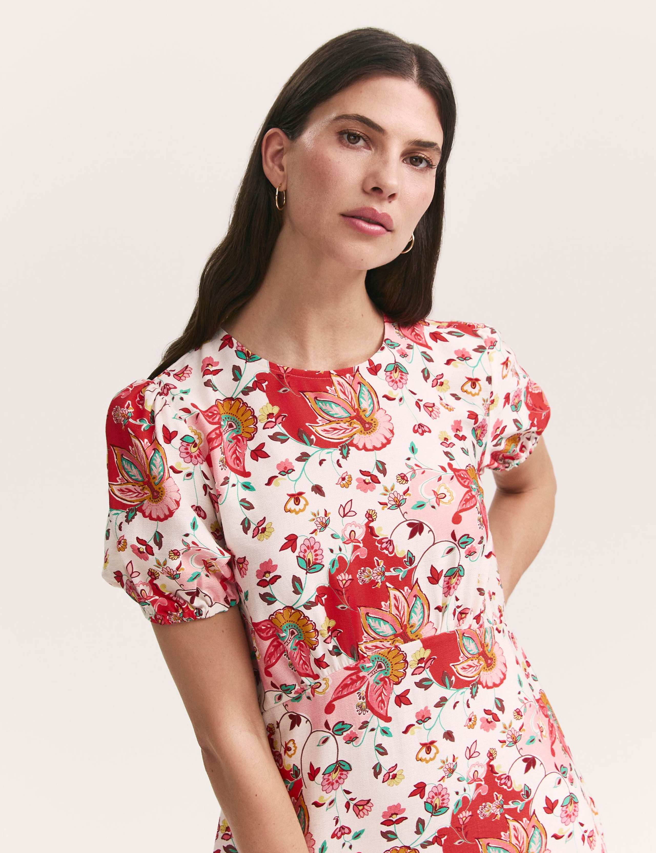 Floral Puff Sleeve Midi Tea Dress 4 of 5