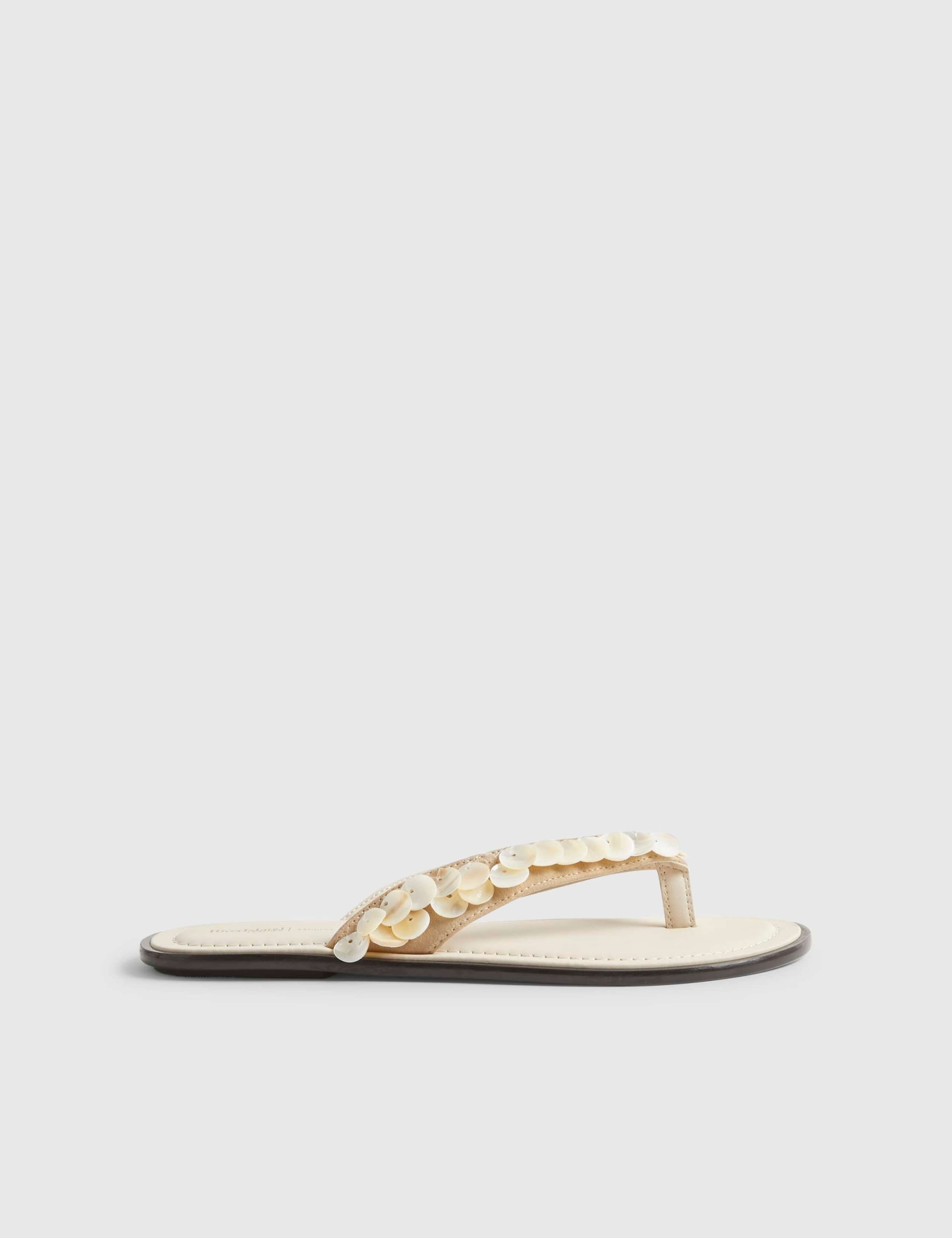 Mother of Pearl Embellished Toe Thong Sandals 1 of 5