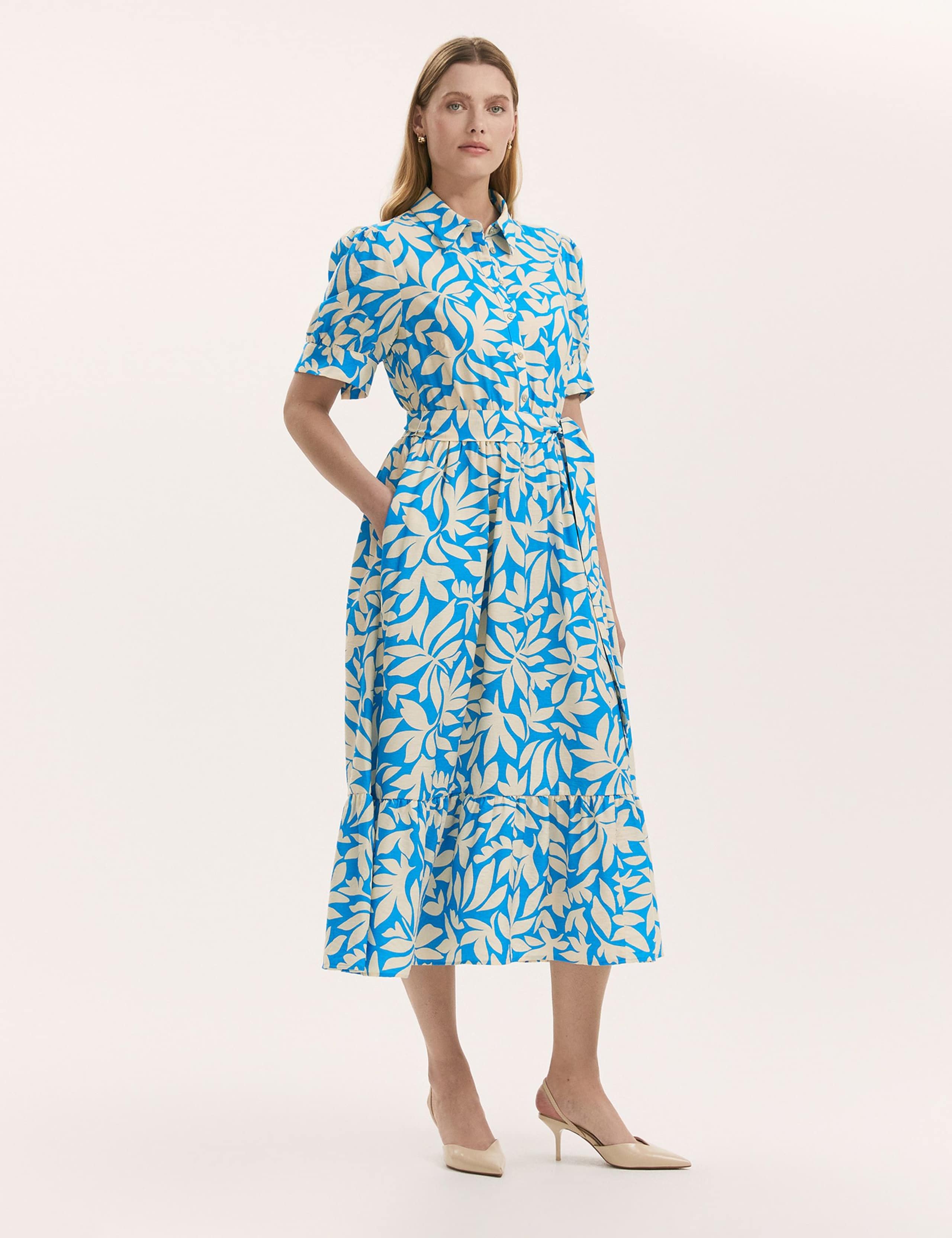 Leaf Print Midi Shirt Dress 1 of 4