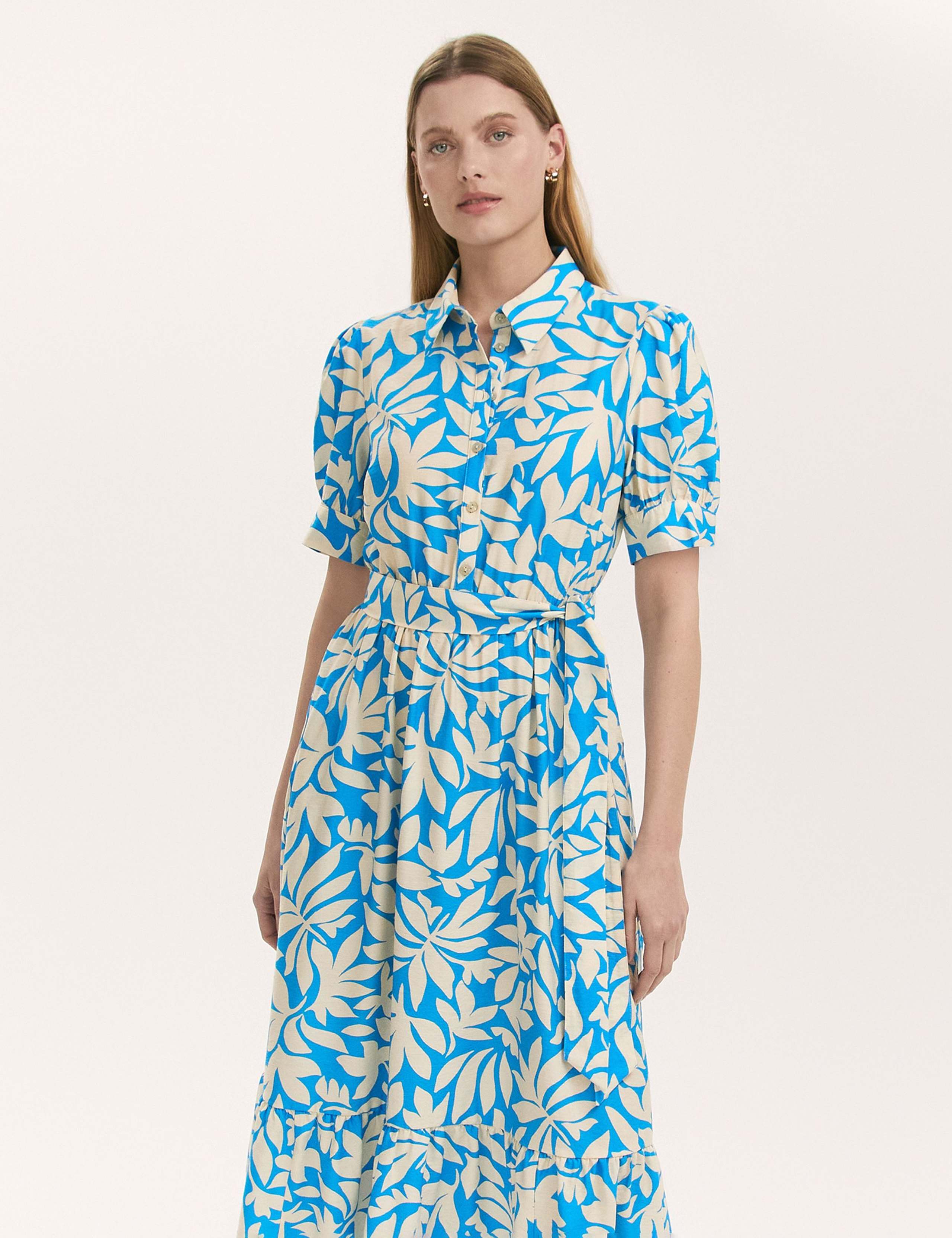 Leaf Print Midi Shirt Dress 2 of 4